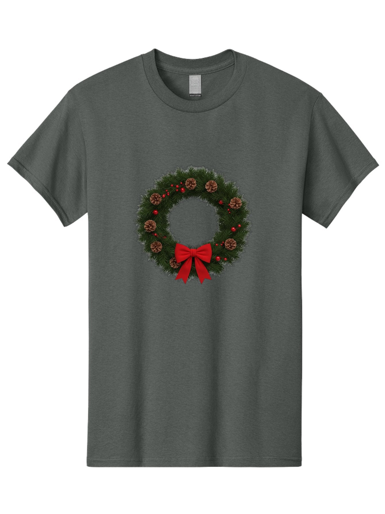 Christmas-Wreath-3 Men'S Graphic Tee, 100% Cotton, Comfortable Casual Summer Wear, Machine Washable, Christmas Wreath With Pinecones, Red Baubles, Red Bow, Festive Decorations, Holiday Decor, Evergreen Branches, Seasonal Theme, Bab756 6