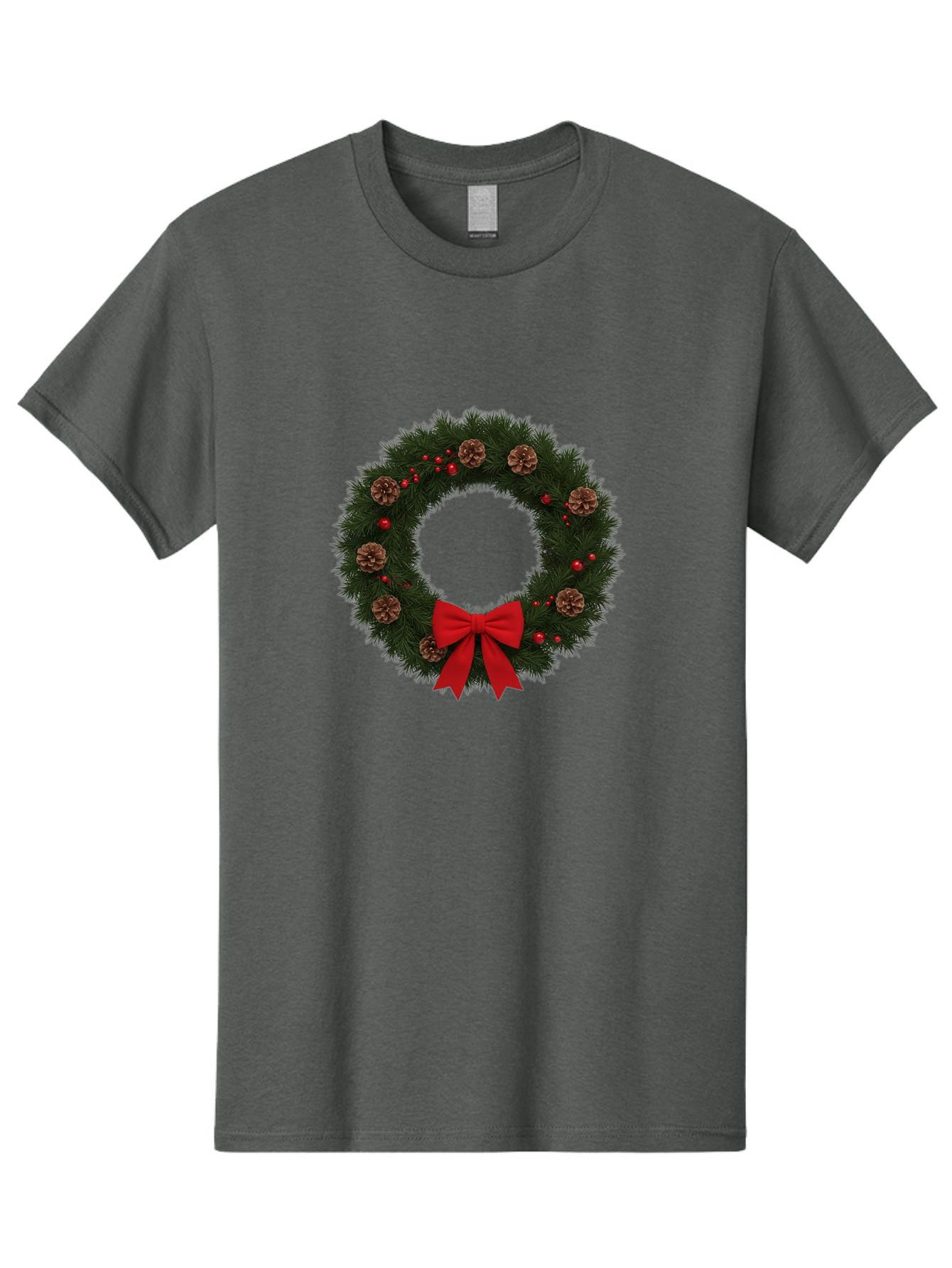 Christmas-Wreath-3 Men'S Graphic Tee, 100% Cotton, Comfortable Casual Summer Wear, Machine Washable, Christmas Wreath With Pinecones, Red Baubles, Red Bow, Festive Decorations, Holiday Decor, Evergreen Branches, Seasonal Theme, Bab756 7