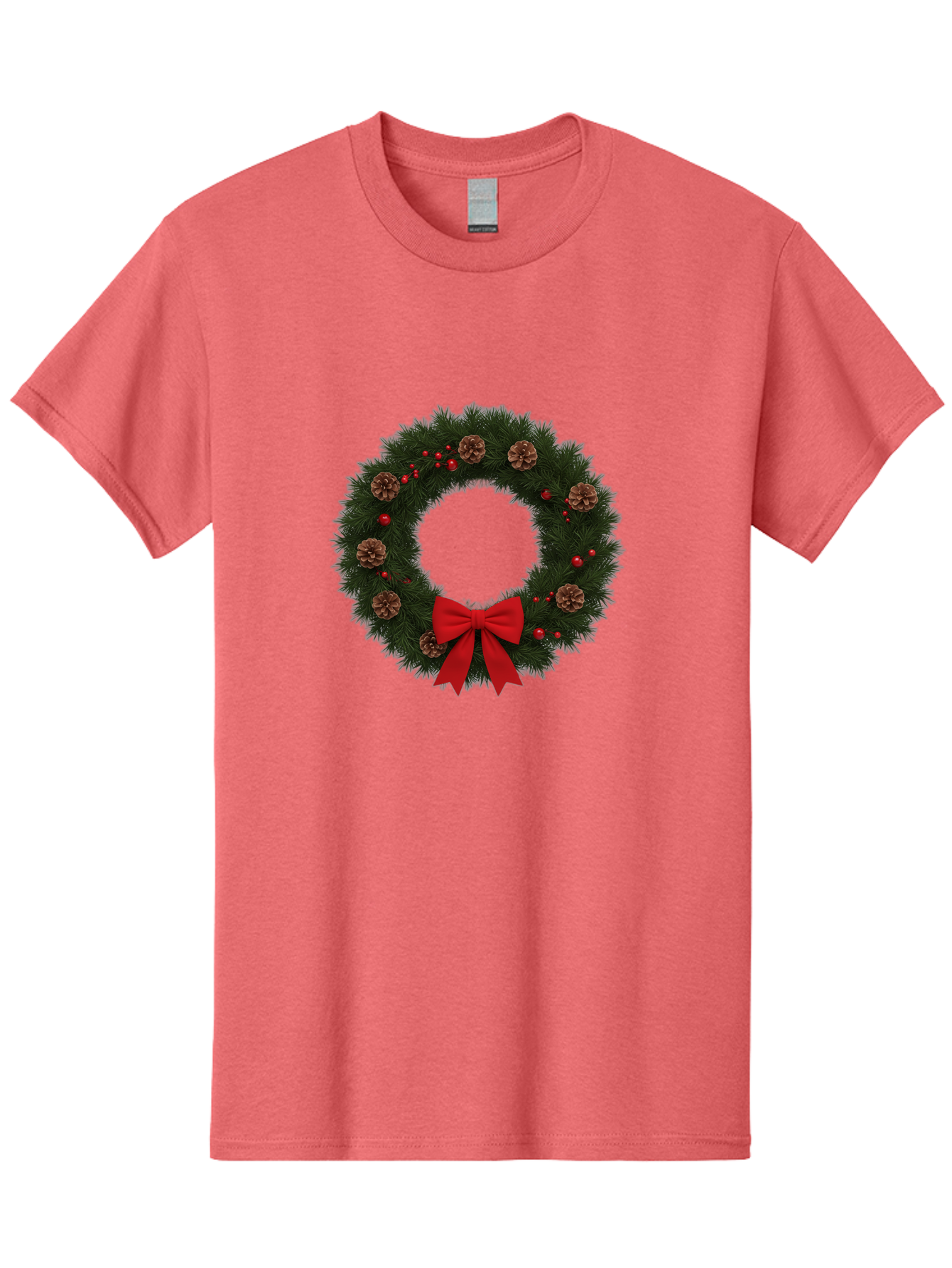 Christmas-Wreath-3 Men'S Graphic Tee, 100% Cotton, Comfortable Casual Summer Wear, Machine Washable, Christmas Wreath With Pinecones, Red Baubles, Red Bow, Festive Decorations, Holiday Decor, Evergreen Branches, Seasonal Theme, Bab756