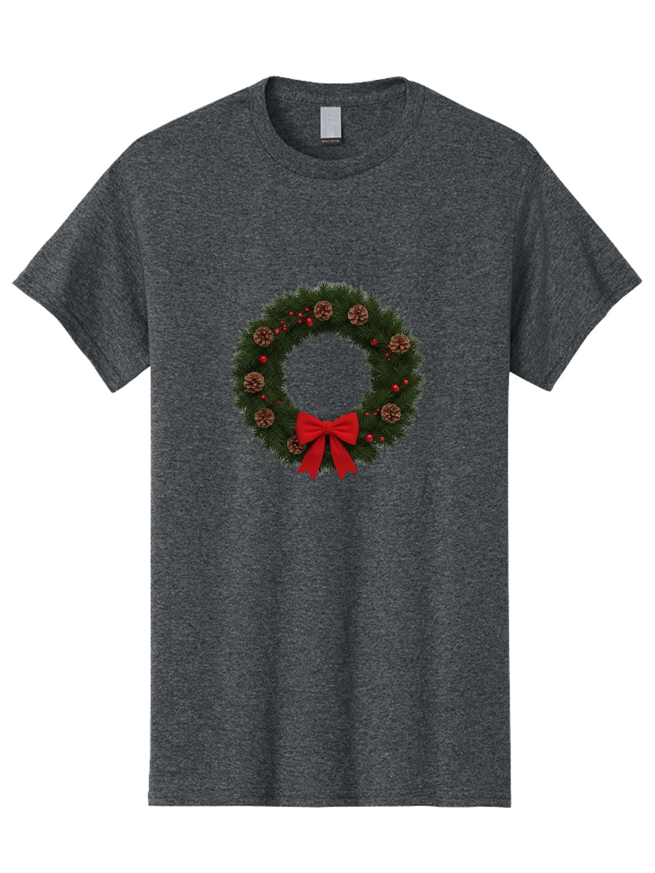 Christmas-Wreath-3 Men'S Graphic Tee, 100% Cotton, Comfortable Casual Summer Wear, Machine Washable, Christmas Wreath With Pinecones, Red Baubles, Red Bow, Festive Decorations, Holiday Decor, Evergreen Branches, Seasonal Theme, Bab756