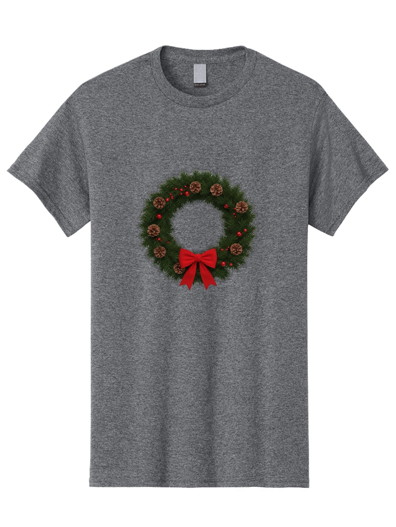 Christmas-Wreath-3 Men'S Graphic Tee, 100% Cotton, Comfortable Casual Summer Wear, Machine Washable, Christmas Wreath With Pinecones, Red Baubles, Red Bow, Festive Decorations, Holiday Decor, Evergreen Branches, Seasonal Theme, Bab756 9