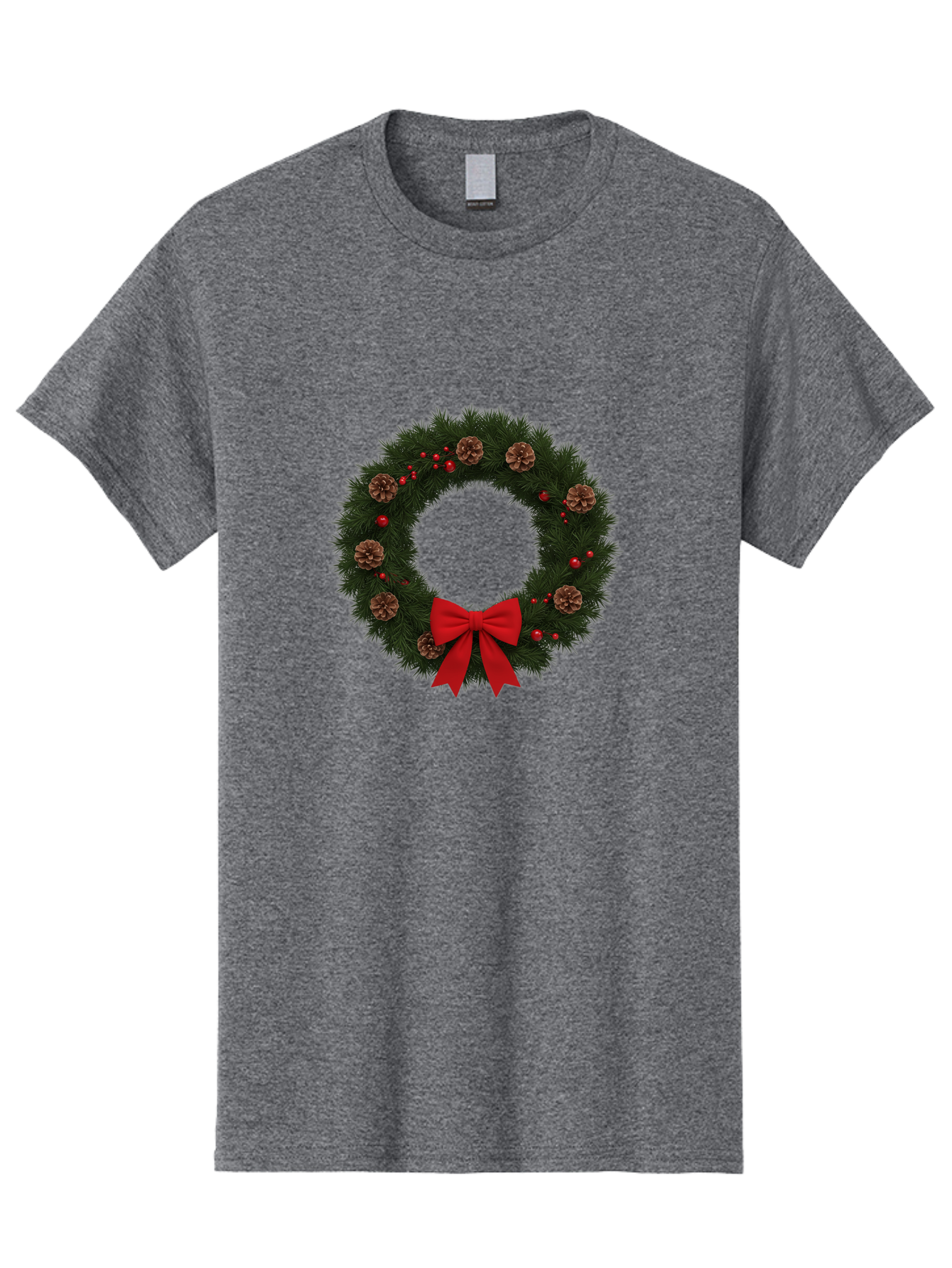 Christmas-Wreath-3 Men'S Graphic Tee, 100% Cotton, Comfortable Casual Summer Wear, Machine Washable, Christmas Wreath With Pinecones, Red Baubles, Red Bow, Festive Decorations, Holiday Decor, Evergreen Branches, Seasonal Theme, Bab756 5