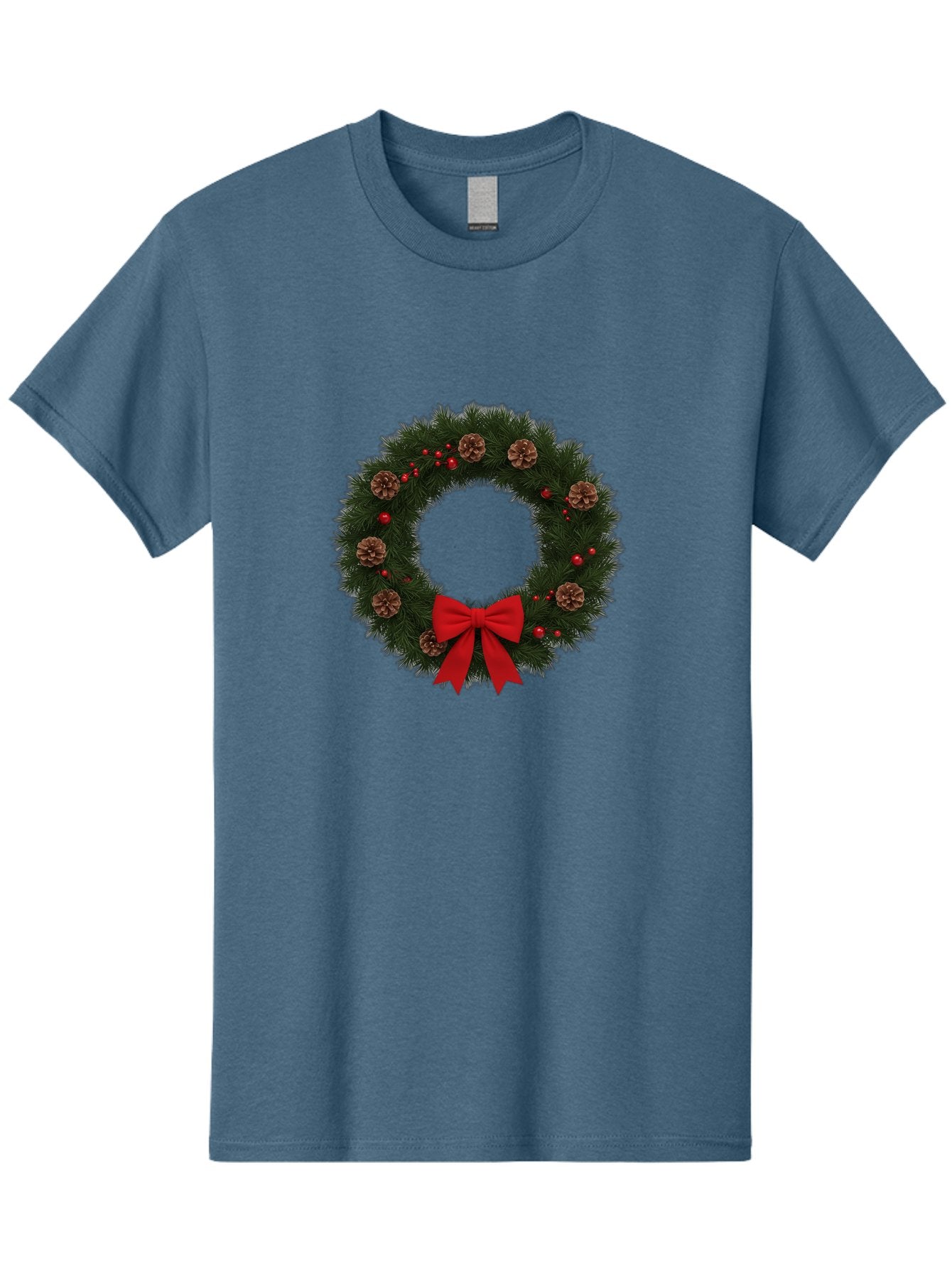 Christmas-Wreath-3 Men'S Graphic Tee, 100% Cotton, Comfortable Casual Summer Wear, Machine Washable, Christmas Wreath With Pinecones, Red Baubles, Red Bow, Festive Decorations, Holiday Decor, Evergreen Branches, Seasonal Theme, Bab756 13