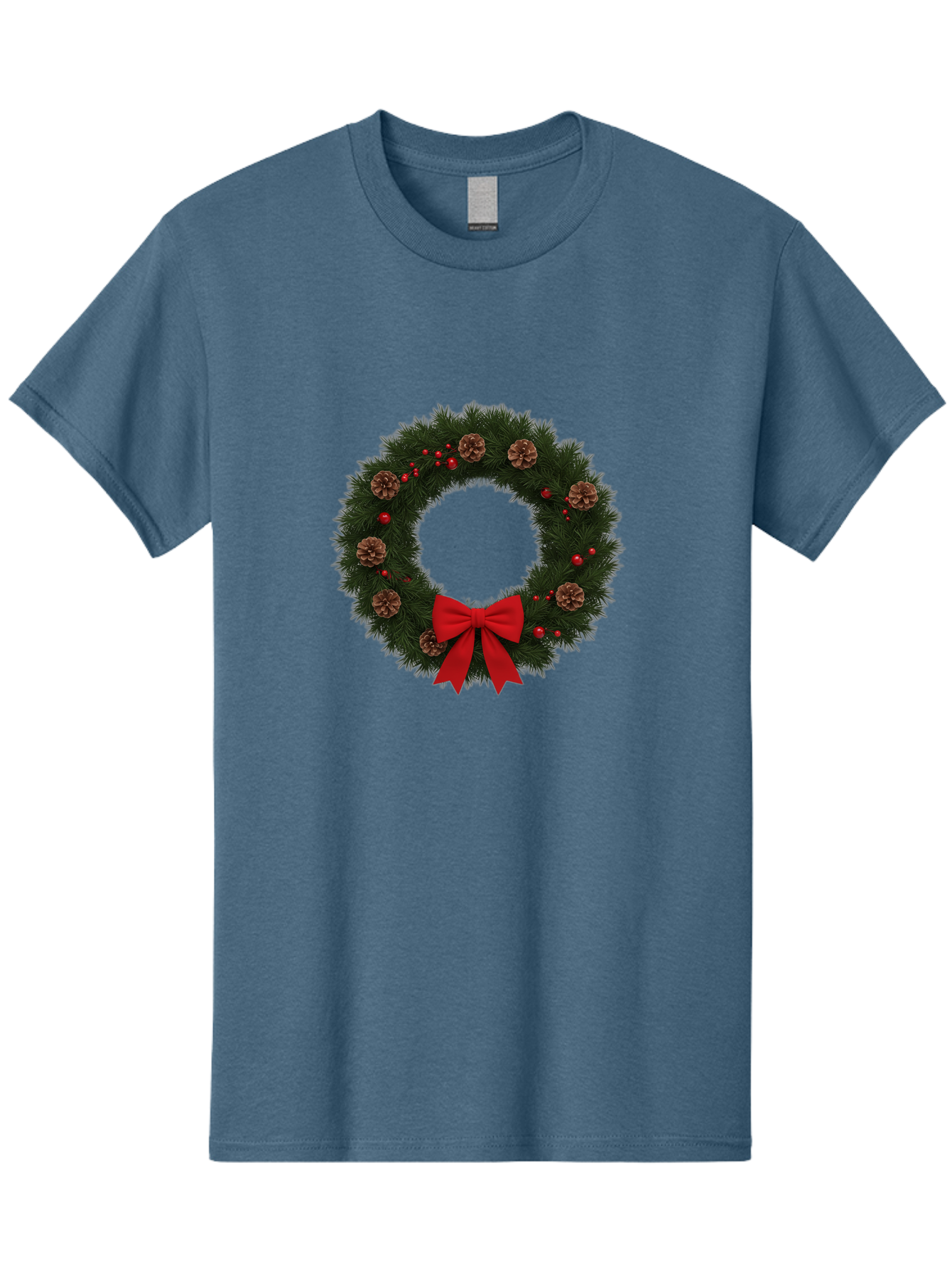 Christmas-Wreath-3 Men'S Graphic Tee, 100% Cotton, Comfortable Casual Summer Wear, Machine Washable, Christmas Wreath With Pinecones, Red Baubles, Red Bow, Festive Decorations, Holiday Decor, Evergreen Branches, Seasonal Theme, Bab756 15
