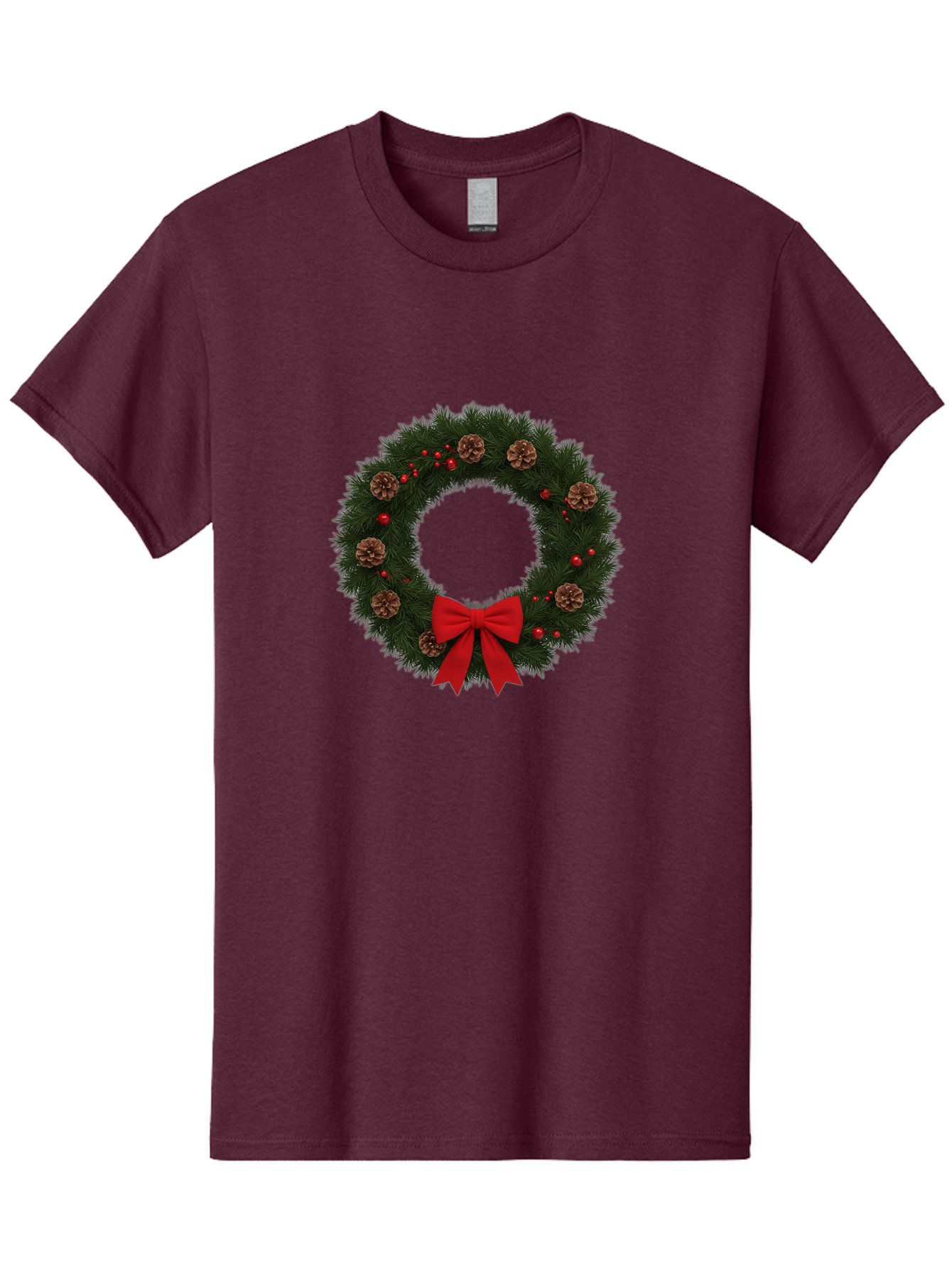 Christmas-Wreath-3 Men'S Graphic Tee, 100% Cotton, Comfortable Casual Summer Wear, Machine Washable, Christmas Wreath With Pinecones, Red Baubles, Red Bow, Festive Decorations, Holiday Decor, Evergreen Branches, Seasonal Theme, Bab756 3