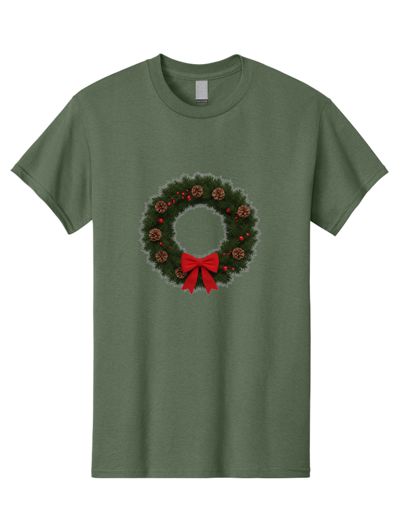 Christmas-Wreath-3 Men'S Graphic Tee, 100% Cotton, Comfortable Casual Summer Wear, Machine Washable, Christmas Wreath With Pinecones, Red Baubles, Red Bow, Festive Decorations, Holiday Decor, Evergreen Branches, Seasonal Theme, Bab756 11