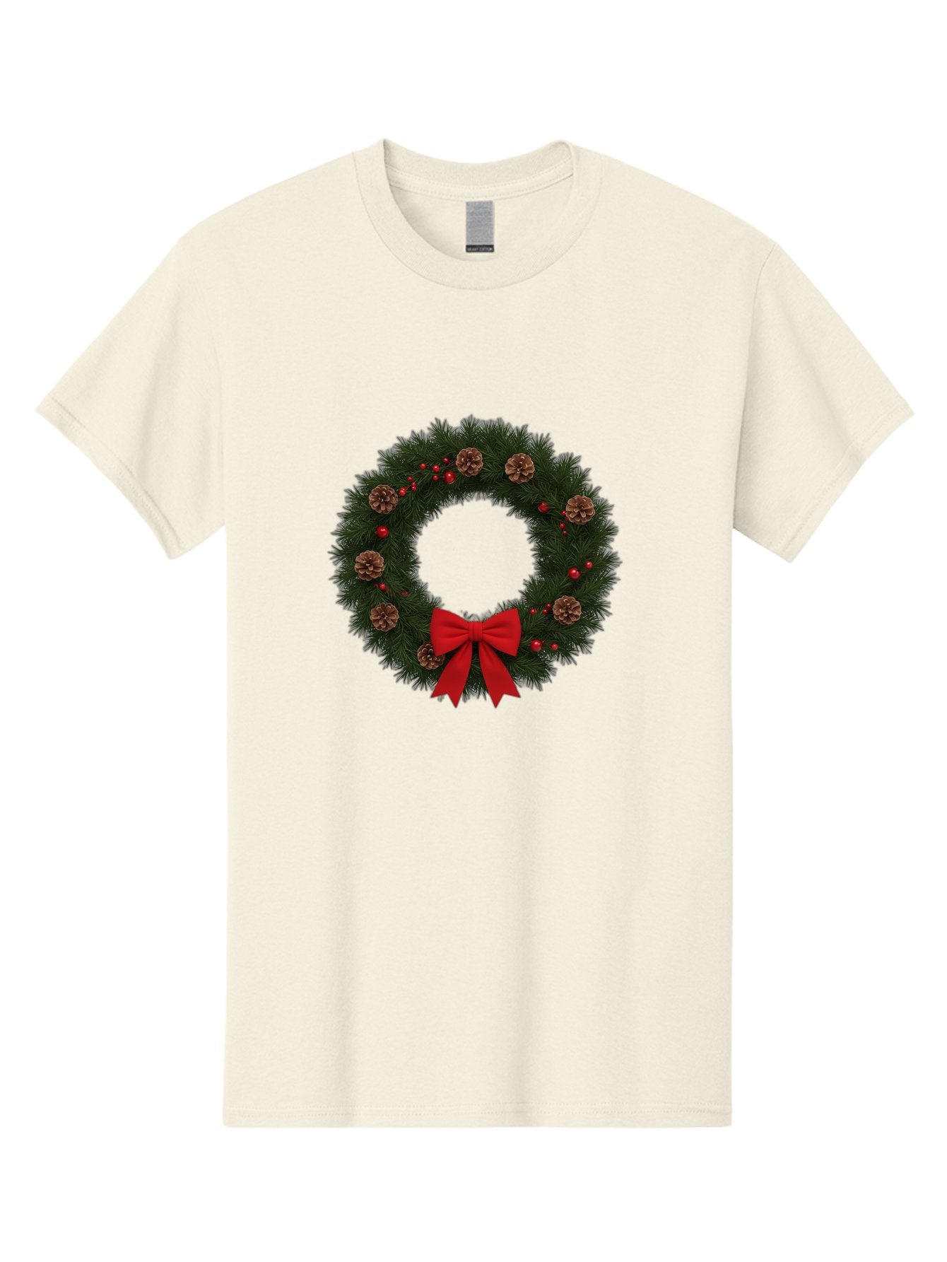 Christmas-Wreath-3 Men'S Graphic Tee, 100% Cotton, Comfortable Casual Summer Wear, Machine Washable, Christmas Wreath With Pinecones, Red Baubles, Red Bow, Festive Decorations, Holiday Decor, Evergreen Branches, Seasonal Theme, Bab756 14