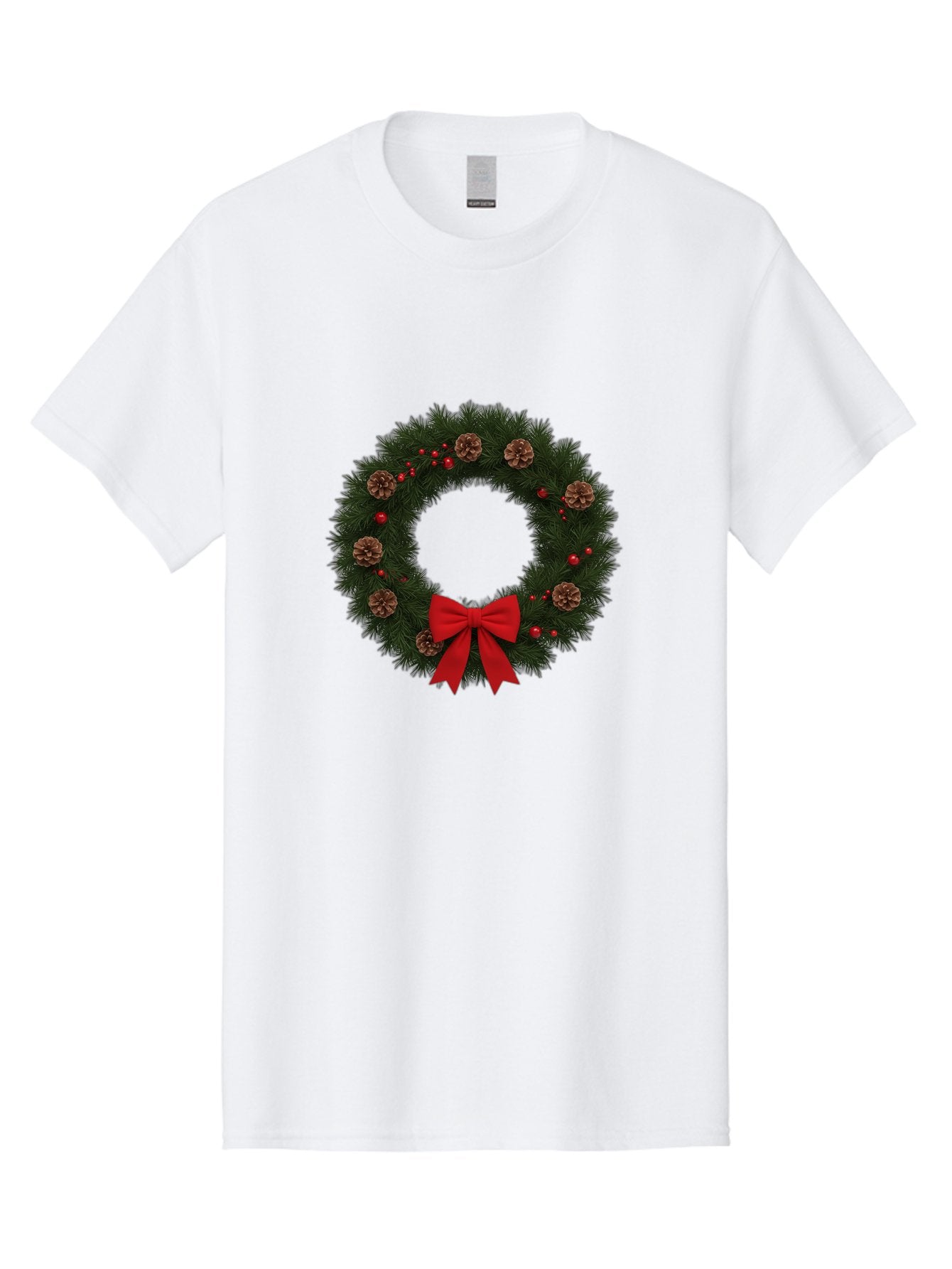 Christmas-Wreath-3 Men'S Graphic Tee, 100% Cotton, Comfortable Casual Summer Wear, Machine Washable, Christmas Wreath With Pinecones, Red Baubles, Red Bow, Festive Decorations, Holiday Decor, Evergreen Branches, Seasonal Theme, Bab756 7