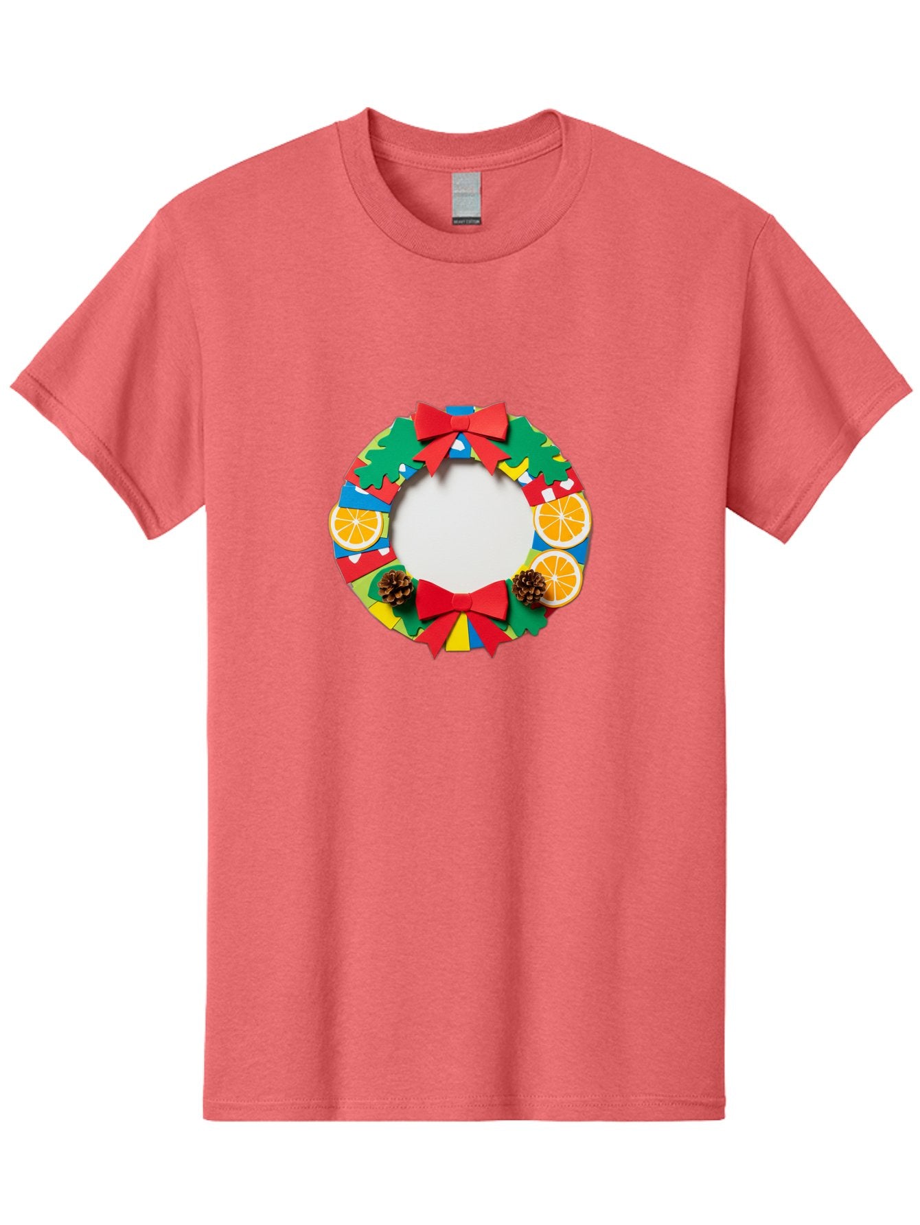Christmas-Wreath-4 Men'S Graphic Tee, 100% Cotton, Comfortable Casual Summer Wear, Machine Washable, Colorful Christmas Wreath, Festive Decorations, Red Bows, Pine Cones, Orange Slices, Holiday Decor, Seasonal Decor, Christmas Decorations, Bab757 14