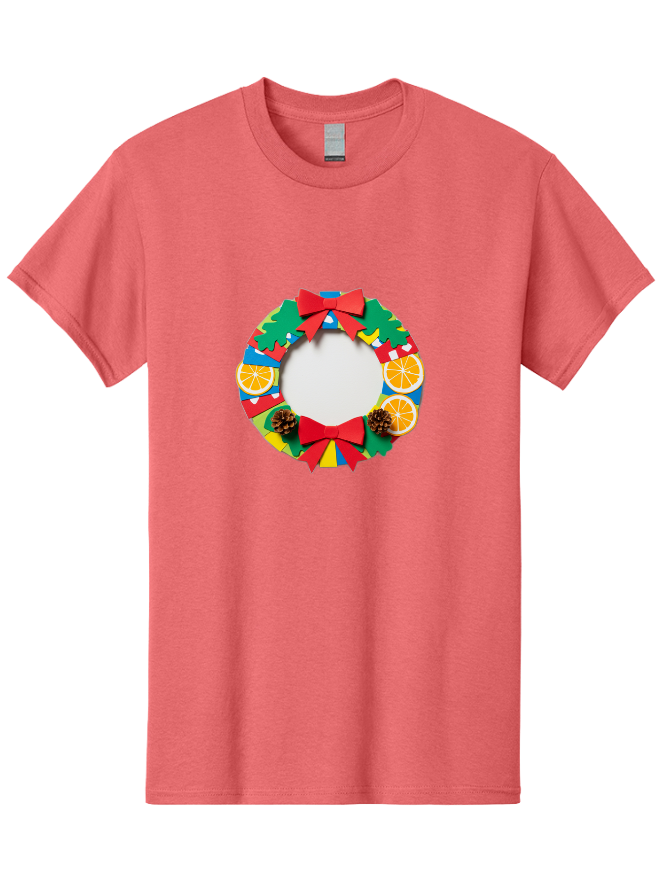 Christmas-Wreath-4 Men'S Graphic Tee, 100% Cotton, Comfortable Casual Summer Wear, Machine Washable, Colorful Christmas Wreath, Festive Decorations, Red Bows, Pine Cones, Orange Slices, Holiday Decor, Seasonal Decor, Christmas Decorations, Bab757