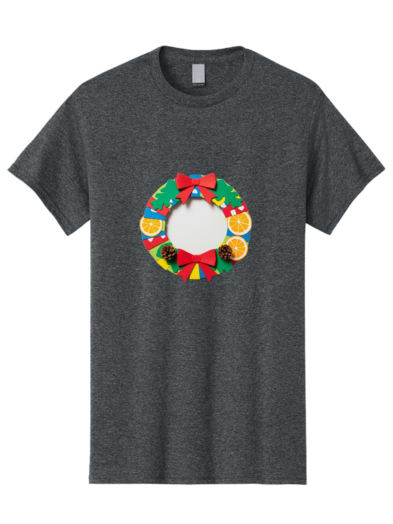 Christmas-Wreath-4 Men'S Graphic Tee, 100% Cotton, Comfortable Casual Summer Wear, Machine Washable, Colorful Christmas Wreath, Festive Decorations, Red Bows, Pine Cones, Orange Slices, Holiday Decor, Seasonal Decor, Christmas Decorations, Bab757 11