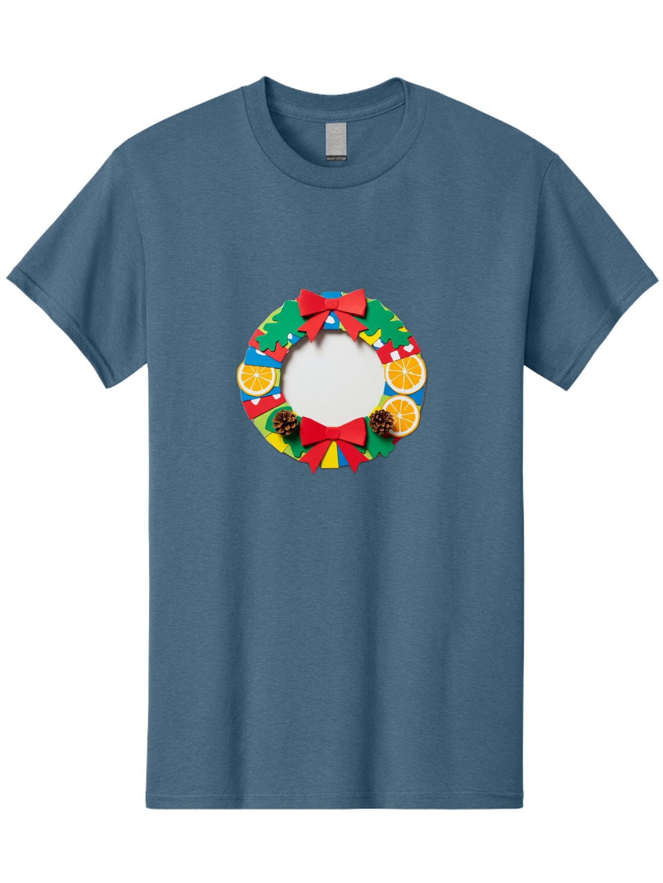 Christmas-Wreath-4 Men'S Graphic Tee, 100% Cotton, Comfortable Casual Summer Wear, Machine Washable, Colorful Christmas Wreath, Festive Decorations, Red Bows, Pine Cones, Orange Slices, Holiday Decor, Seasonal Decor, Christmas Decorations, Bab757 10