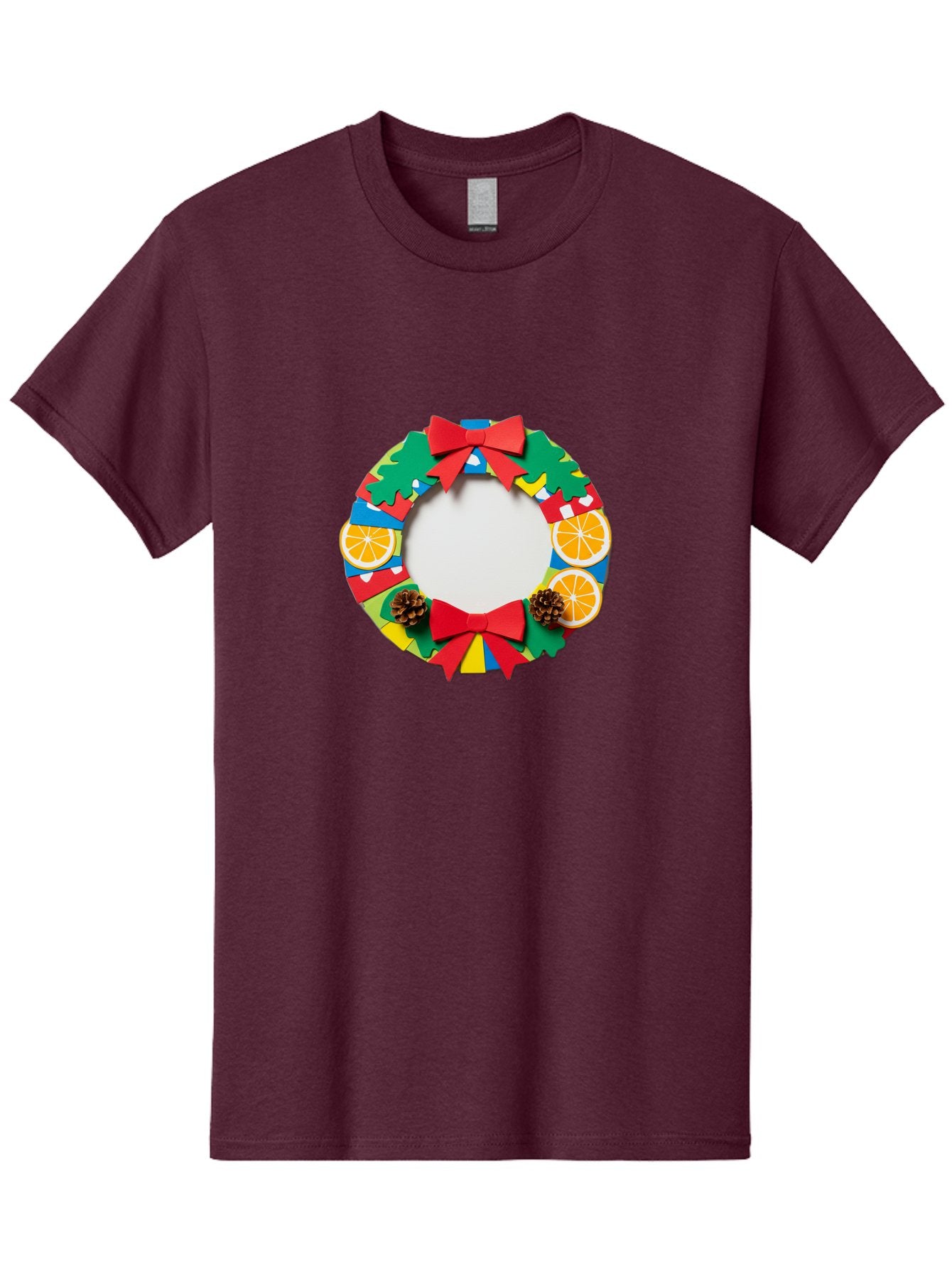 Christmas-Wreath-4 Men'S Graphic Tee, 100% Cotton, Comfortable Casual Summer Wear, Machine Washable, Colorful Christmas Wreath, Festive Decorations, Red Bows, Pine Cones, Orange Slices, Holiday Decor, Seasonal Decor, Christmas Decorations, Bab757 7