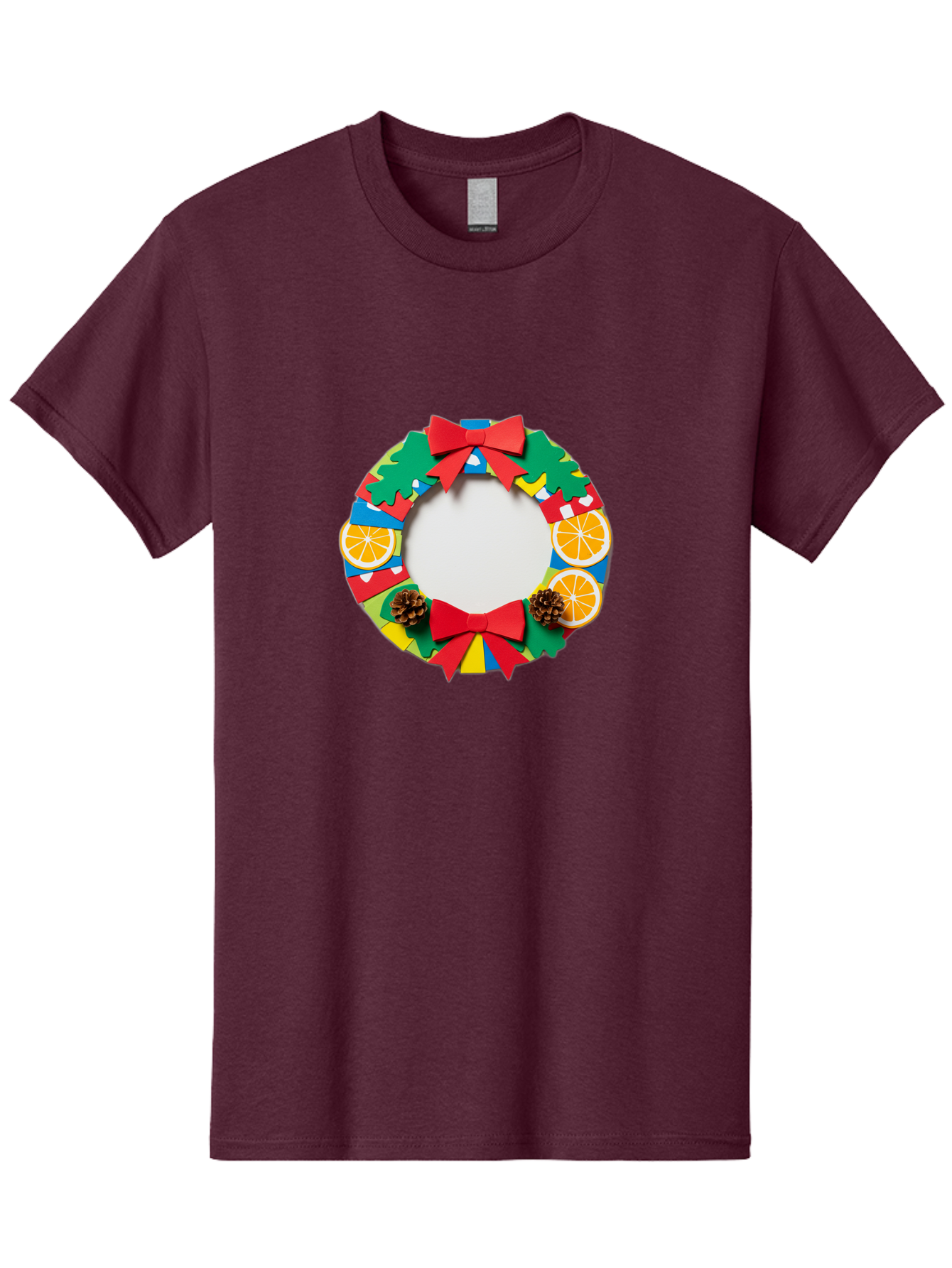 Christmas-Wreath-4 Men'S Graphic Tee, 100% Cotton, Comfortable Casual Summer Wear, Machine Washable, Colorful Christmas Wreath, Festive Decorations, Red Bows, Pine Cones, Orange Slices, Holiday Decor, Seasonal Decor, Christmas Decorations, Bab757 13