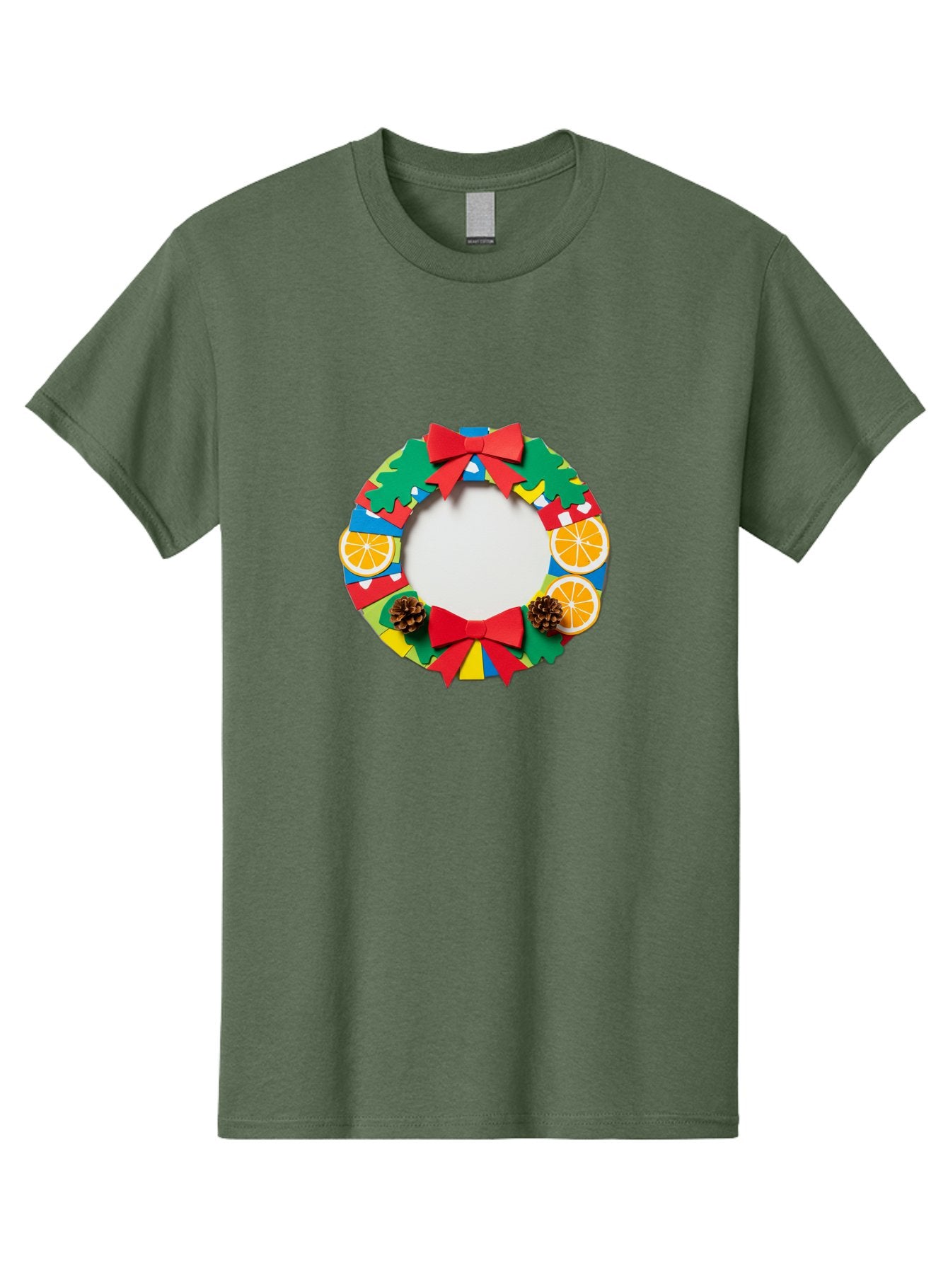 Christmas-Wreath-4 Men'S Graphic Tee, 100% Cotton, Comfortable Casual Summer Wear, Machine Washable, Colorful Christmas Wreath, Festive Decorations, Red Bows, Pine Cones, Orange Slices, Holiday Decor, Seasonal Decor, Christmas Decorations, Bab757 3