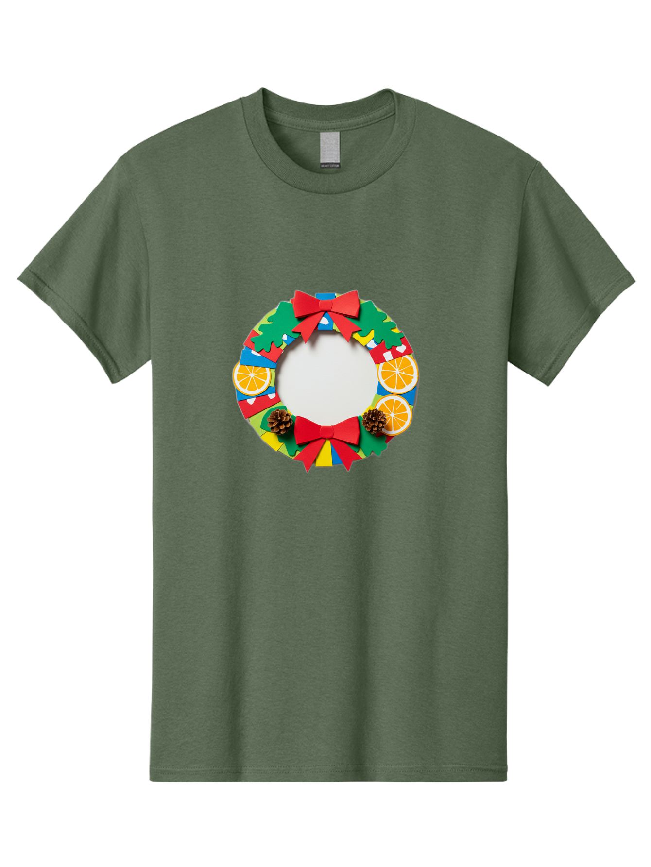 Christmas-Wreath-4 Men'S Graphic Tee, 100% Cotton, Comfortable Casual Summer Wear, Machine Washable, Colorful Christmas Wreath, Festive Decorations, Red Bows, Pine Cones, Orange Slices, Holiday Decor, Seasonal Decor, Christmas Decorations, Bab757 9