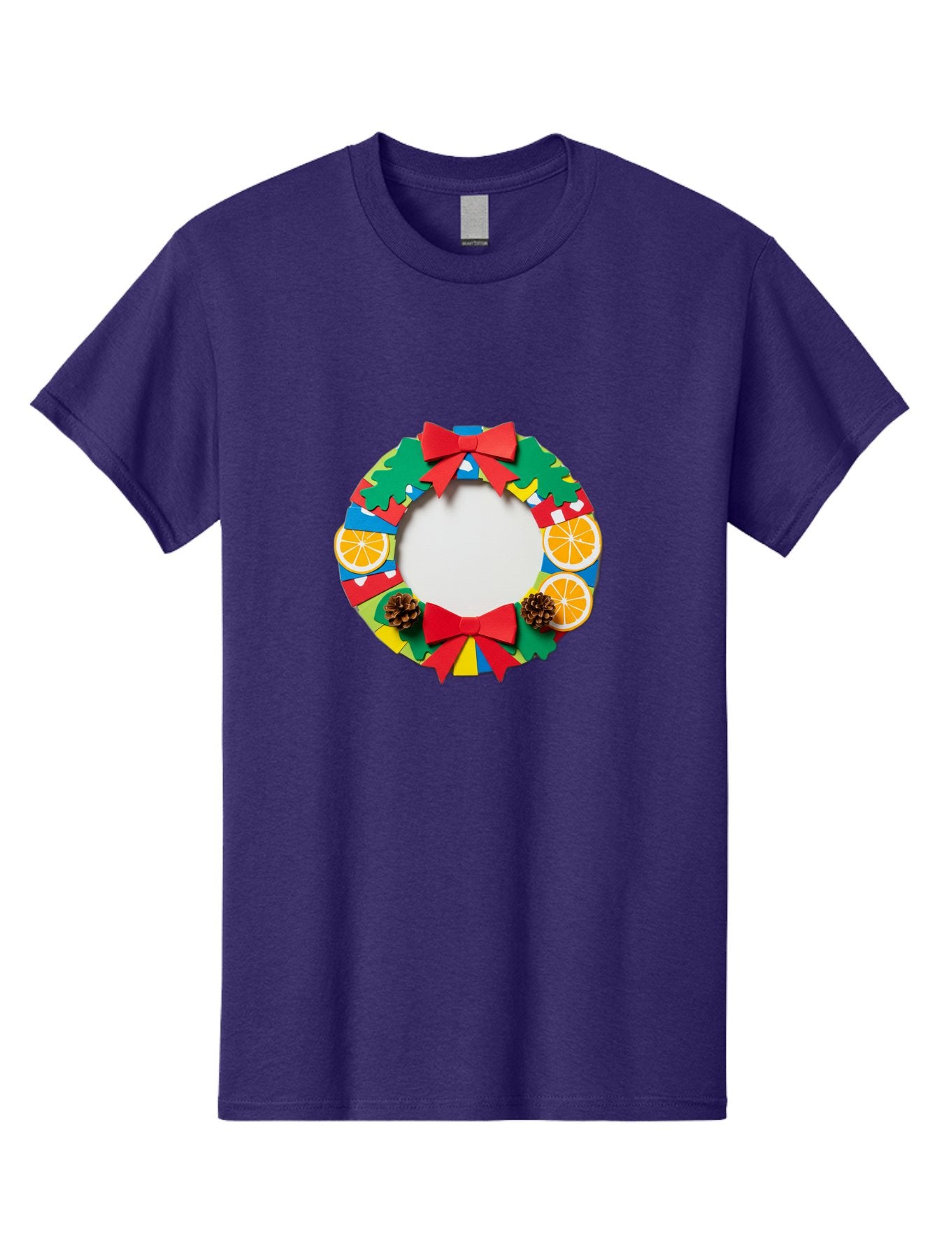 Christmas-Wreath-4 Men'S Graphic Tee, 100% Cotton, Comfortable Casual Summer Wear, Machine Washable, Colorful Christmas Wreath, Festive Decorations, Red Bows, Pine Cones, Orange Slices, Holiday Decor, Seasonal Decor, Christmas Decorations, Bab757 6