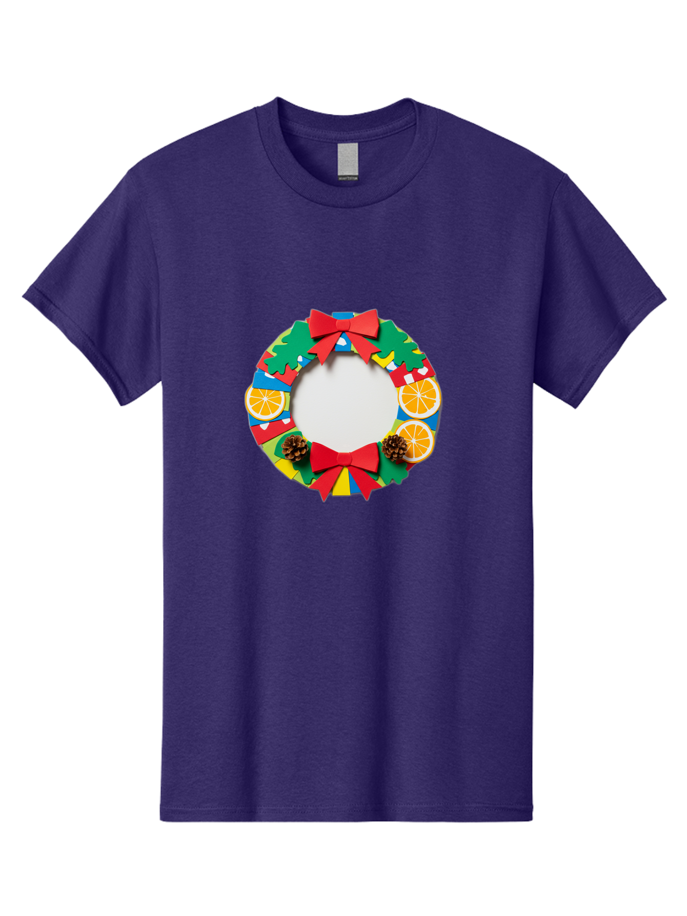 Christmas-Wreath-4 Men'S Graphic Tee, 100% Cotton, Comfortable Casual Summer Wear, Machine Washable, Colorful Christmas Wreath, Festive Decorations, Red Bows, Pine Cones, Orange Slices, Holiday Decor, Seasonal Decor, Christmas Decorations, Bab757 7