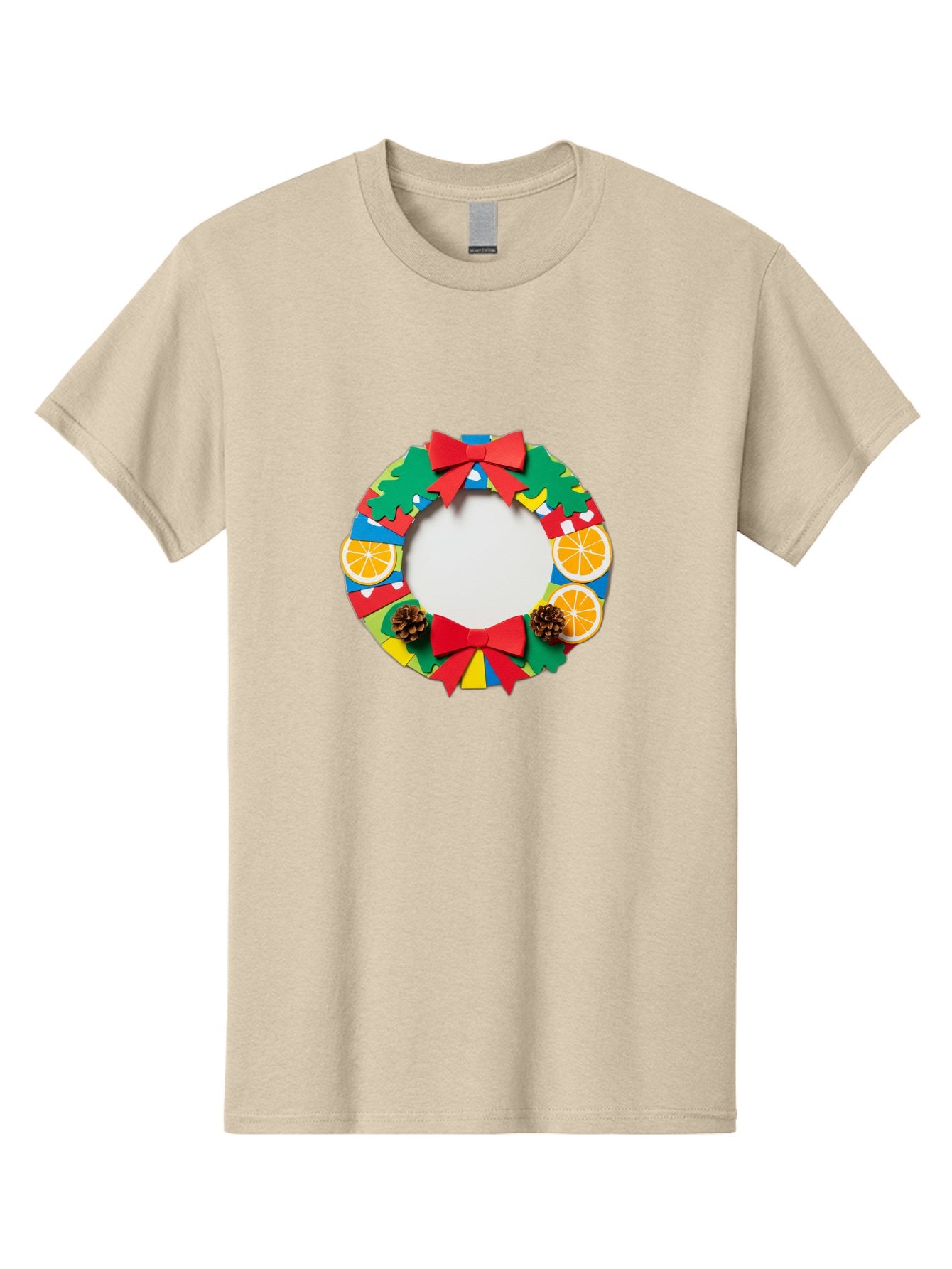 Christmas-Wreath-4 Men'S Graphic Tee, 100% Cotton, Comfortable Casual Summer Wear, Machine Washable, Colorful Christmas Wreath, Festive Decorations, Red Bows, Pine Cones, Orange Slices, Holiday Decor, Seasonal Decor, Christmas Decorations, Bab757 8