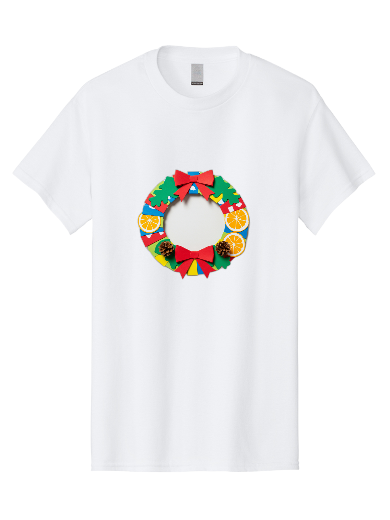 Christmas-Wreath-4 Men'S Graphic Tee, 100% Cotton, Comfortable Casual Summer Wear, Machine Washable, Colorful Christmas Wreath, Festive Decorations, Red Bows, Pine Cones, Orange Slices, Holiday Decor, Seasonal Decor, Christmas Decorations, Bab757 8