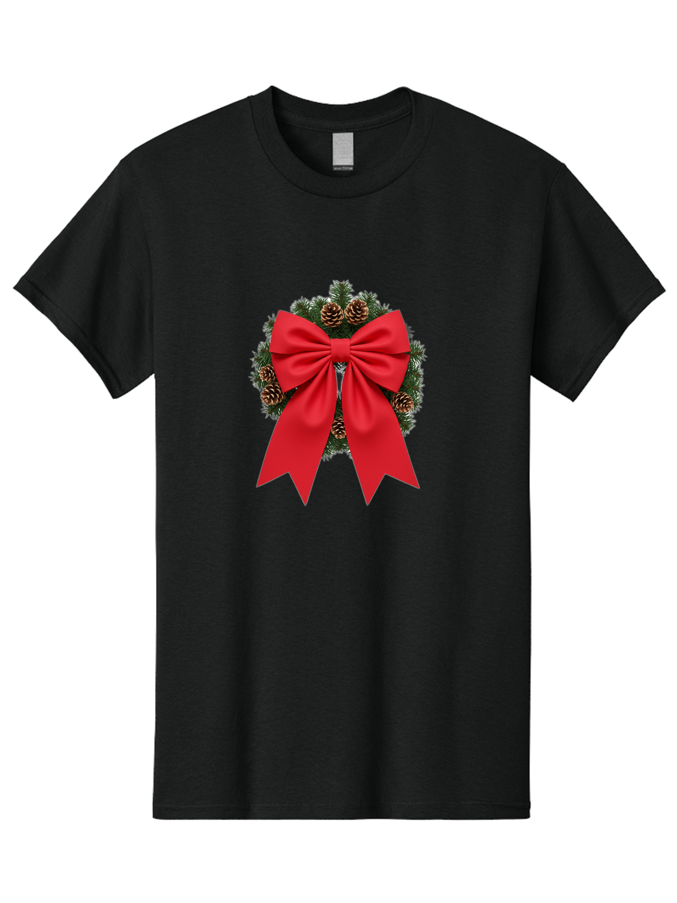 Christmas-Wreath-With-Red-Bow Men'S Graphic Tee, 100% Cotton, Comfortable Casual Summer Wear, Machine Washable, Pinecone Wreath, Christmas Decoration, Red Bow, Festive, Holiday Decor, Evergreen Branches, Satin Ribbon, Seasonal Decor, Bab758 3