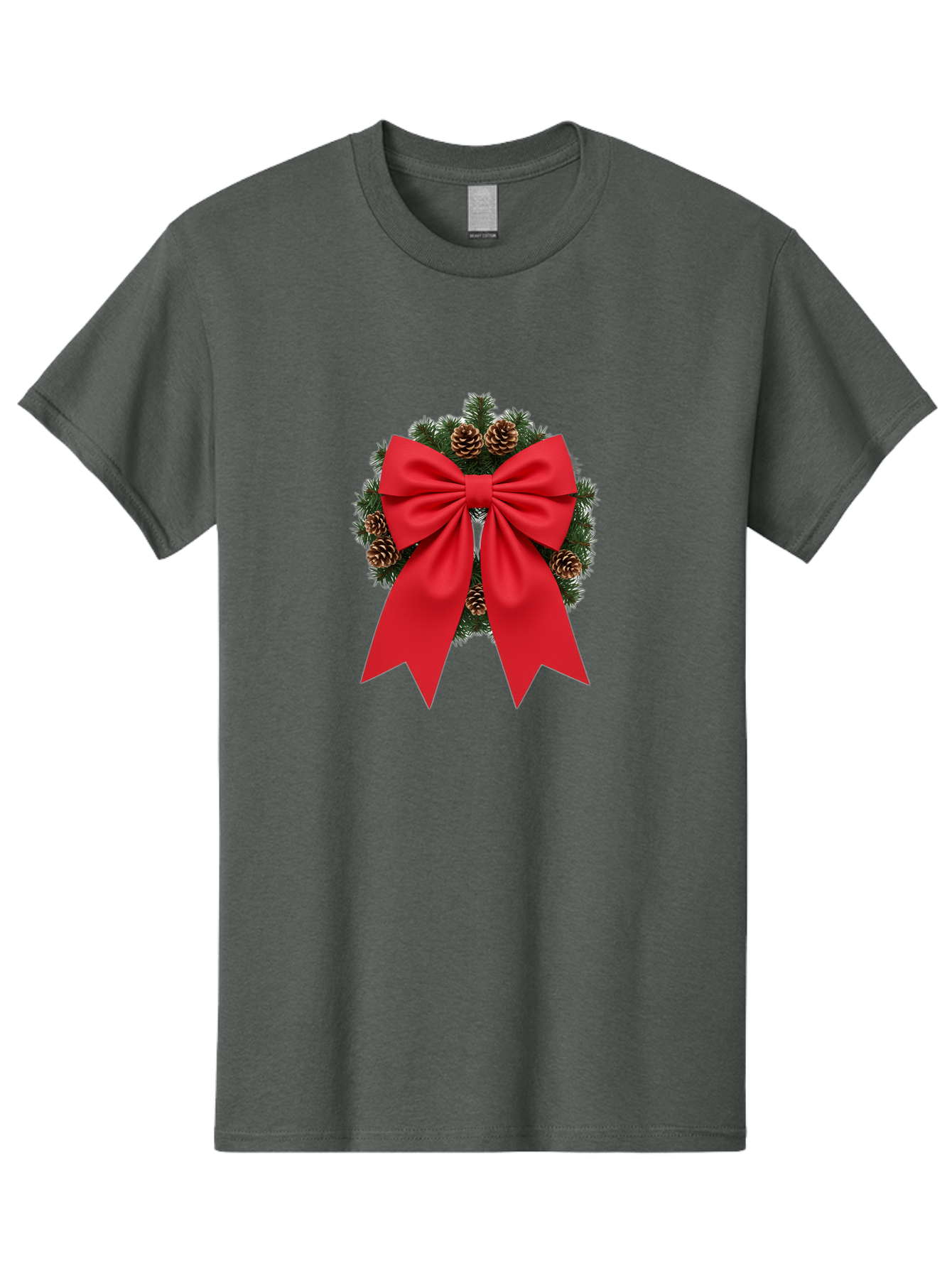 Christmas-Wreath-With-Red-Bow Men'S Graphic Tee, 100% Cotton, Comfortable Casual Summer Wear, Machine Washable, Pinecone Wreath, Christmas Decoration, Red Bow, Festive, Holiday Decor, Evergreen Branches, Satin Ribbon, Seasonal Decor, Bab758 8