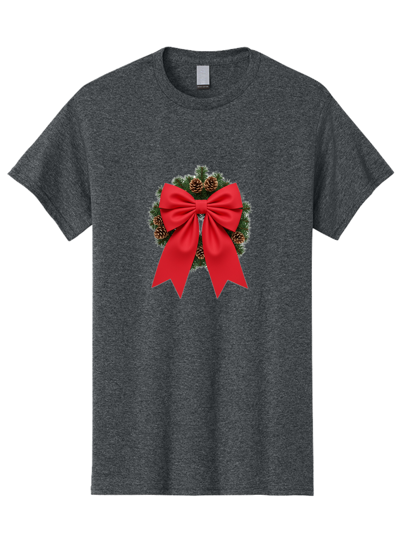 Christmas-Wreath-With-Red-Bow Men'S Graphic Tee, 100% Cotton, Comfortable Casual Summer Wear, Machine Washable, Pinecone Wreath, Christmas Decoration, Red Bow, Festive, Holiday Decor, Evergreen Branches, Satin Ribbon, Seasonal Decor, Bab758 6