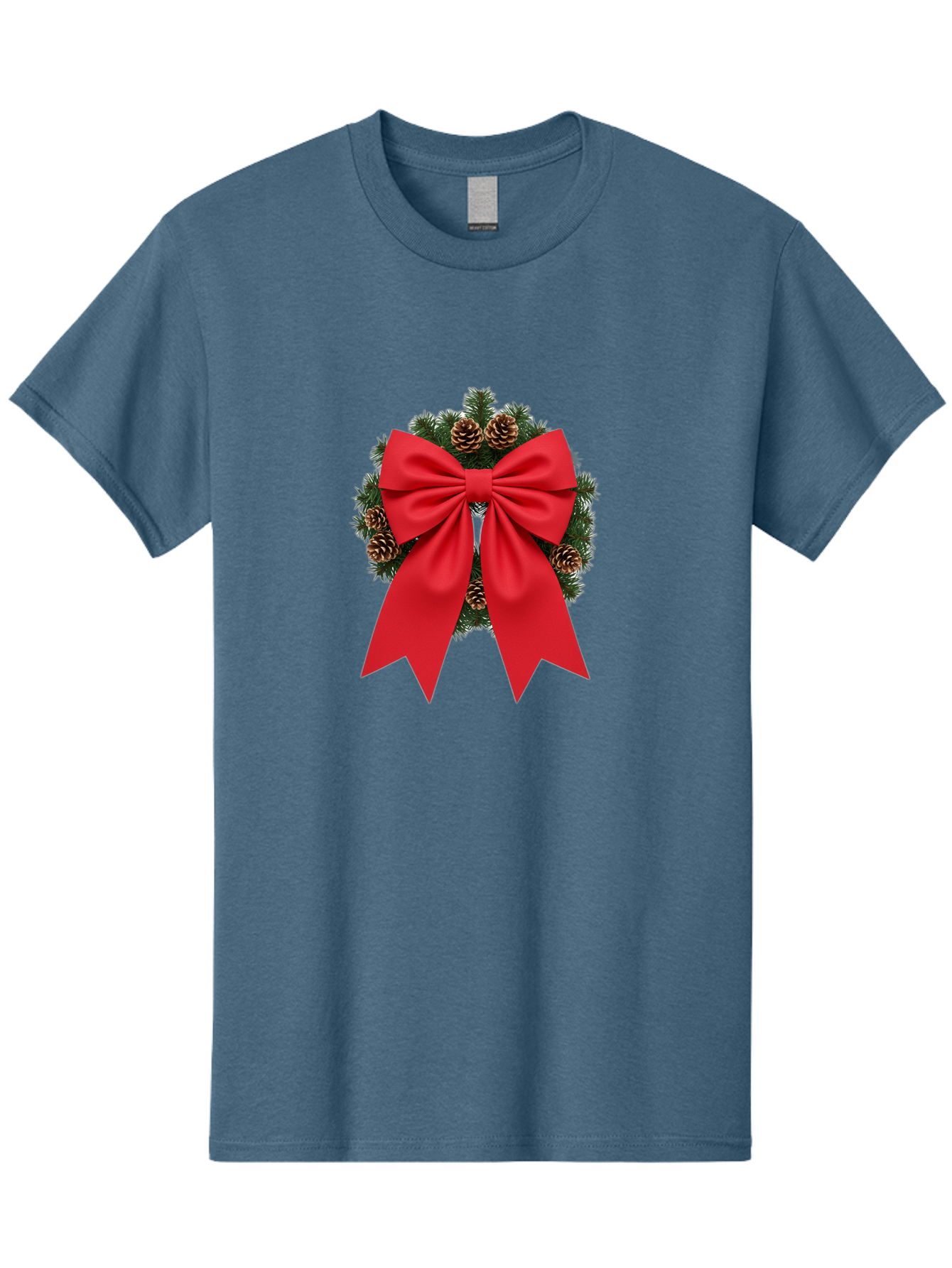 Christmas-Wreath-With-Red-Bow Men'S Graphic Tee, 100% Cotton, Comfortable Casual Summer Wear, Machine Washable, Pinecone Wreath, Christmas Decoration, Red Bow, Festive, Holiday Decor, Evergreen Branches, Satin Ribbon, Seasonal Decor, Bab758 9