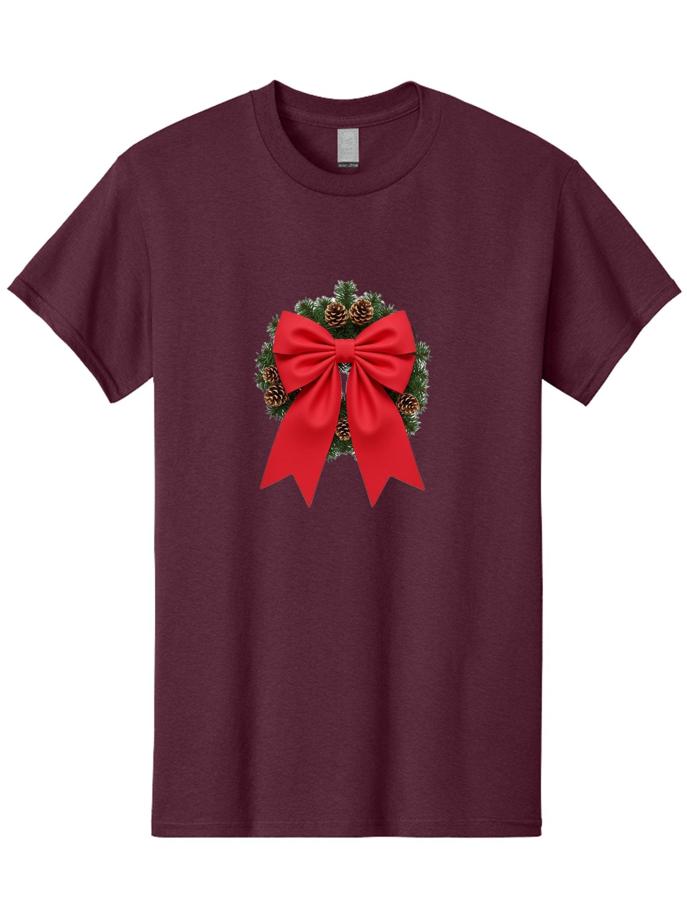 Christmas-Wreath-With-Red-Bow Men'S Graphic Tee, 100% Cotton, Comfortable Casual Summer Wear, Machine Washable, Pinecone Wreath, Christmas Decoration, Red Bow, Festive, Holiday Decor, Evergreen Branches, Satin Ribbon, Seasonal Decor, Bab758 11