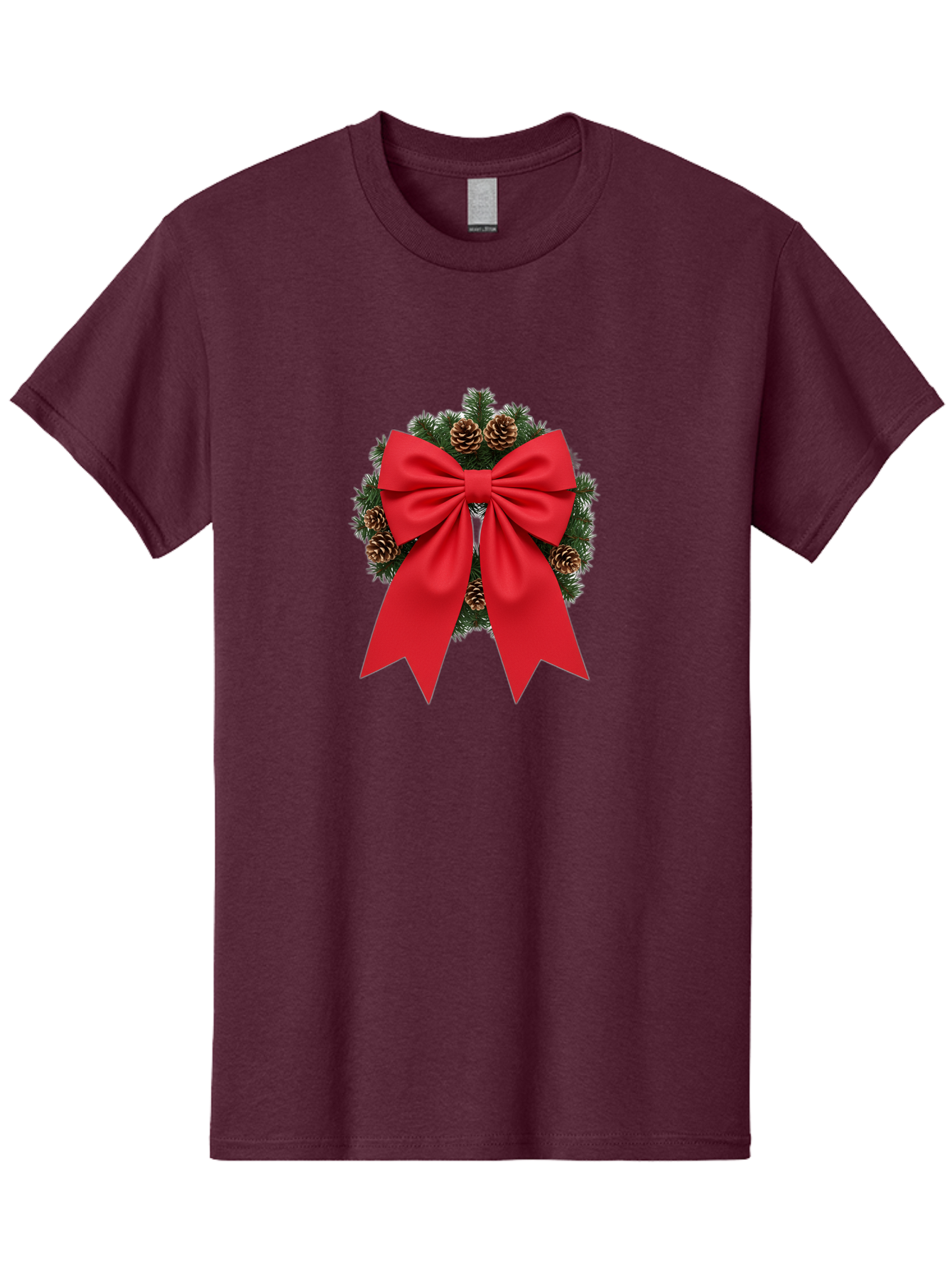 Christmas-Wreath-With-Red-Bow Men'S Graphic Tee, 100% Cotton, Comfortable Casual Summer Wear, Machine Washable, Pinecone Wreath, Christmas Decoration, Red Bow, Festive, Holiday Decor, Evergreen Branches, Satin Ribbon, Seasonal Decor, Bab758 4