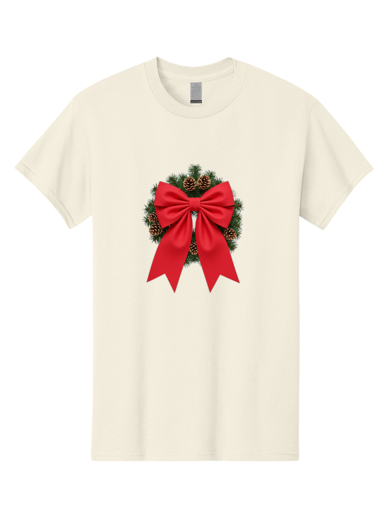 Christmas-Wreath-With-Red-Bow Men'S Graphic Tee, 100% Cotton, Comfortable Casual Summer Wear, Machine Washable, Pinecone Wreath, Christmas Decoration, Red Bow, Festive, Holiday Decor, Evergreen Branches, Satin Ribbon, Seasonal Decor, Bab758 7