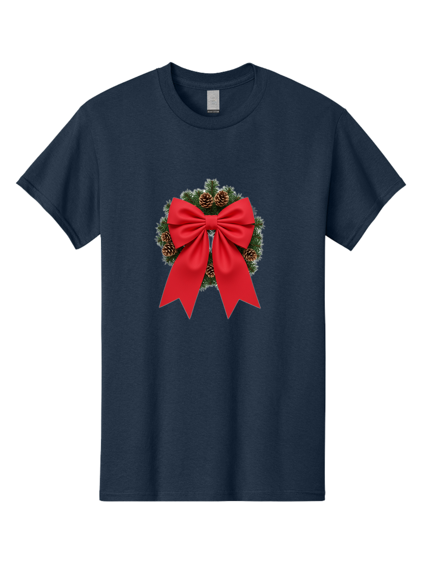 Christmas-Wreath-With-Red-Bow Men'S Graphic Tee, 100% Cotton, Comfortable Casual Summer Wear, Machine Washable, Pinecone Wreath, Christmas Decoration, Red Bow, Festive, Holiday Decor, Evergreen Branches, Satin Ribbon, Seasonal Decor, Bab758 12