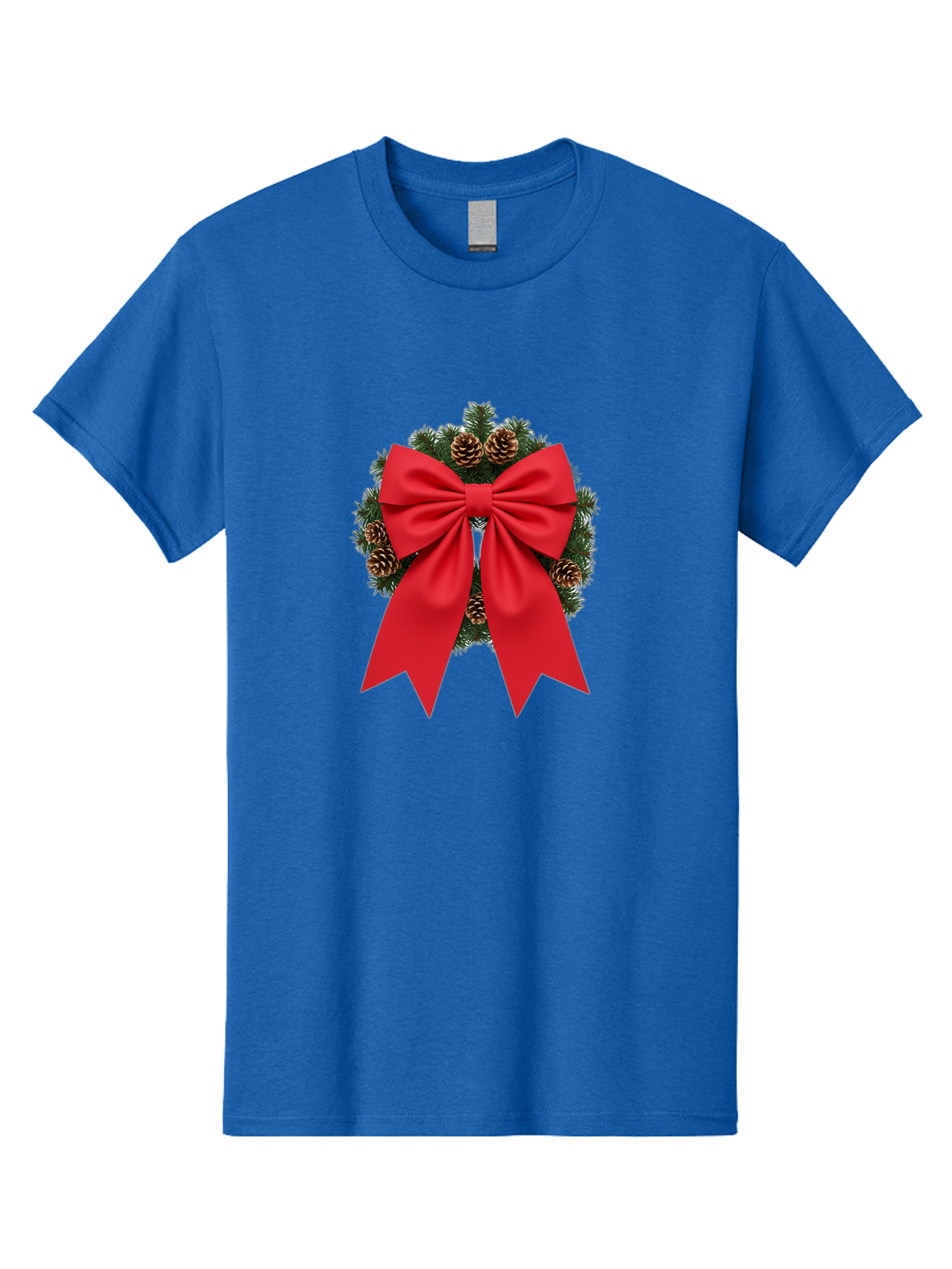 Christmas-Wreath-With-Red-Bow Men'S Graphic Tee, 100% Cotton, Comfortable Casual Summer Wear, Machine Washable, Pinecone Wreath, Christmas Decoration, Red Bow, Festive, Holiday Decor, Evergreen Branches, Satin Ribbon, Seasonal Decor, Bab758 15