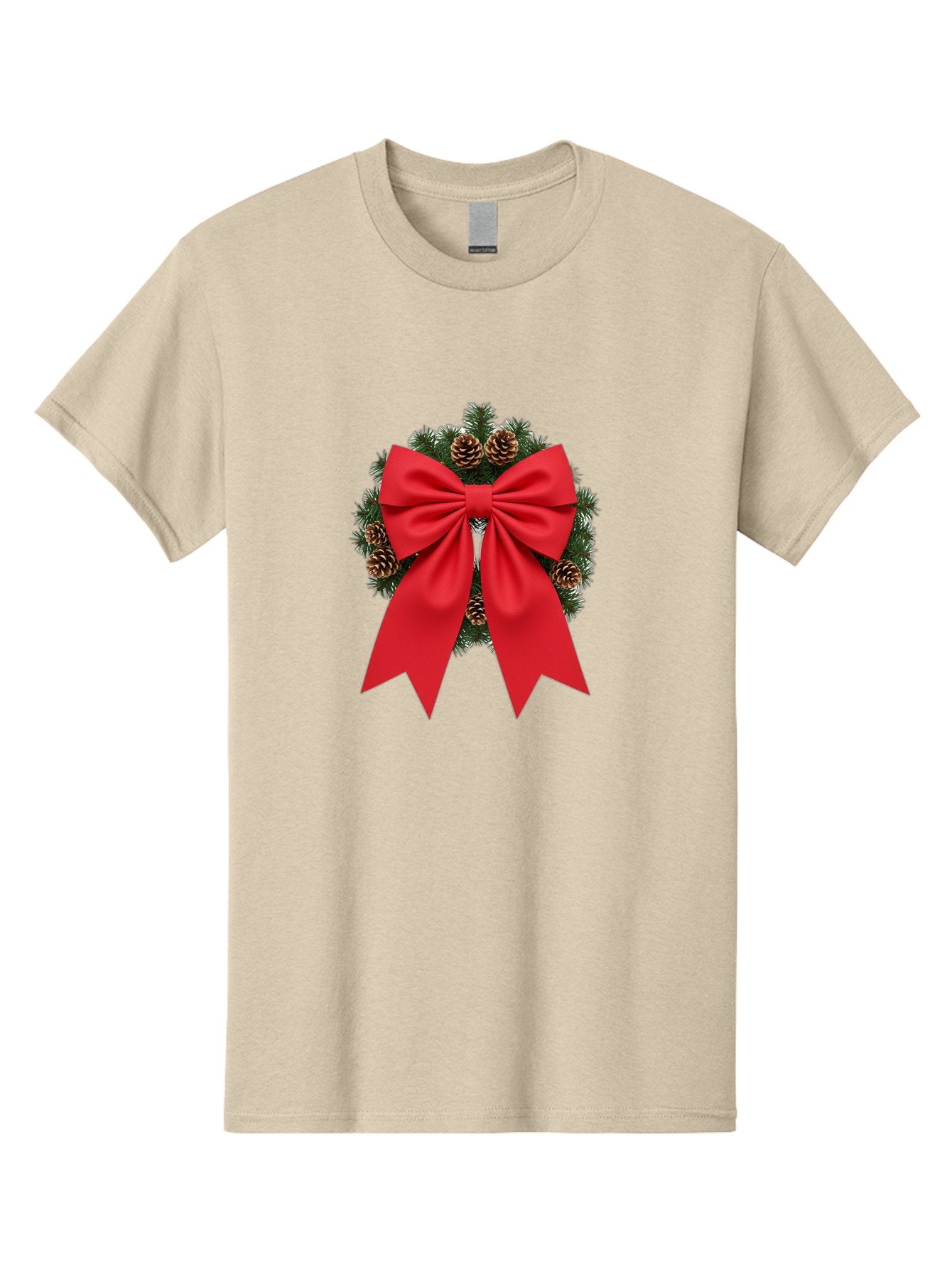 Christmas-Wreath-With-Red-Bow Men'S Graphic Tee, 100% Cotton, Comfortable Casual Summer Wear, Machine Washable, Pinecone Wreath, Christmas Decoration, Red Bow, Festive, Holiday Decor, Evergreen Branches, Satin Ribbon, Seasonal Decor, Bab758 14