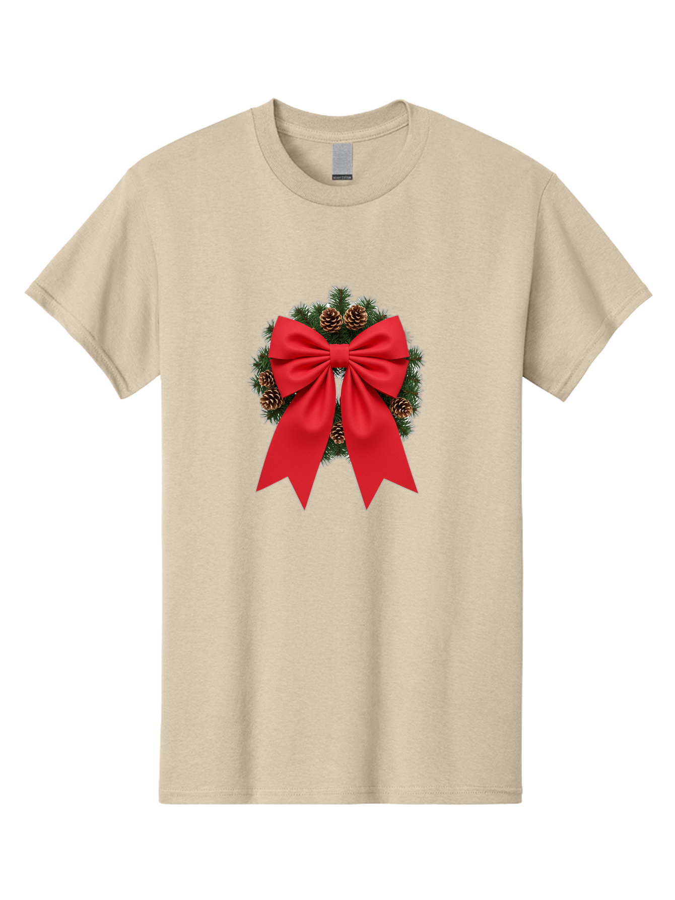 Christmas-Wreath-With-Red-Bow Men'S Graphic Tee, 100% Cotton, Comfortable Casual Summer Wear, Machine Washable, Pinecone Wreath, Christmas Decoration, Red Bow, Festive, Holiday Decor, Evergreen Branches, Satin Ribbon, Seasonal Decor, Bab758