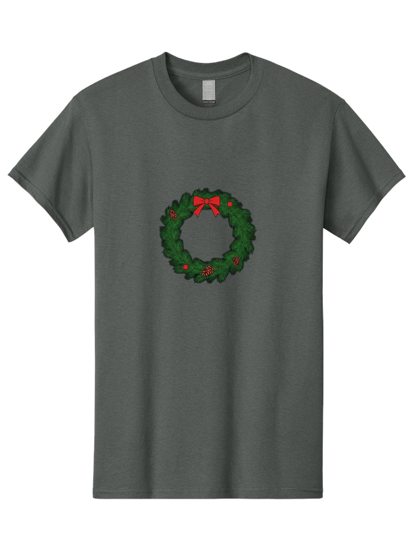 Christmas-Wreath Men'S Graphic Tee, 100% Cotton, Comfortable Casual Summer Wear, Machine Washable, Christmas Wreath, Evergreen Branches, Red Bow, Pinecones, Red Ornaments, Festive Decoration, Holiday Decor, Seasonal Design, Christmas Theme Bab759 10