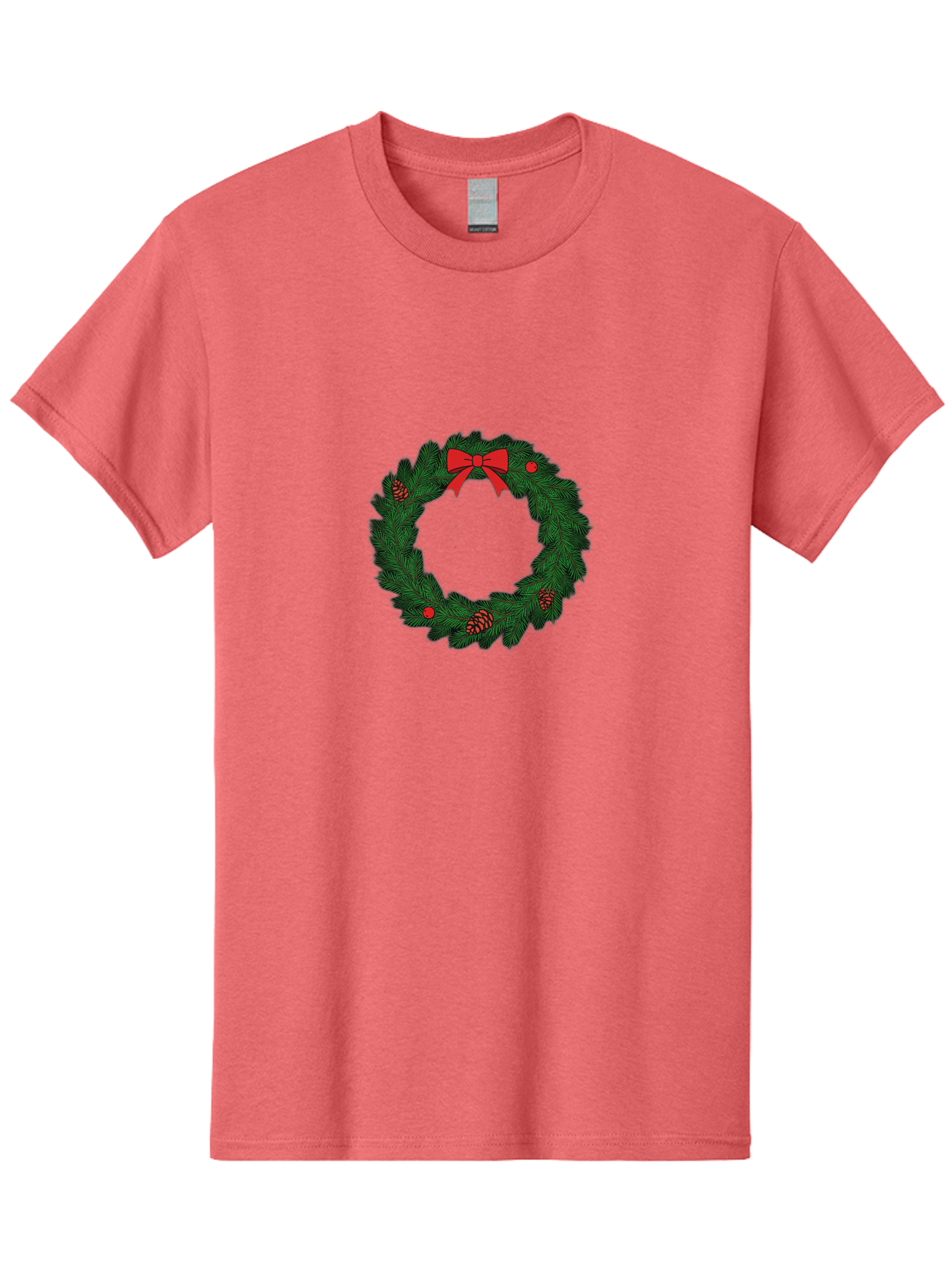 Christmas-Wreath Men'S Graphic Tee, 100% Cotton, Comfortable Casual Summer Wear, Machine Washable, Christmas Wreath, Evergreen Branches, Red Bow, Pinecones, Red Ornaments, Festive Decoration, Holiday Decor, Seasonal Design, Christmas Theme Bab759