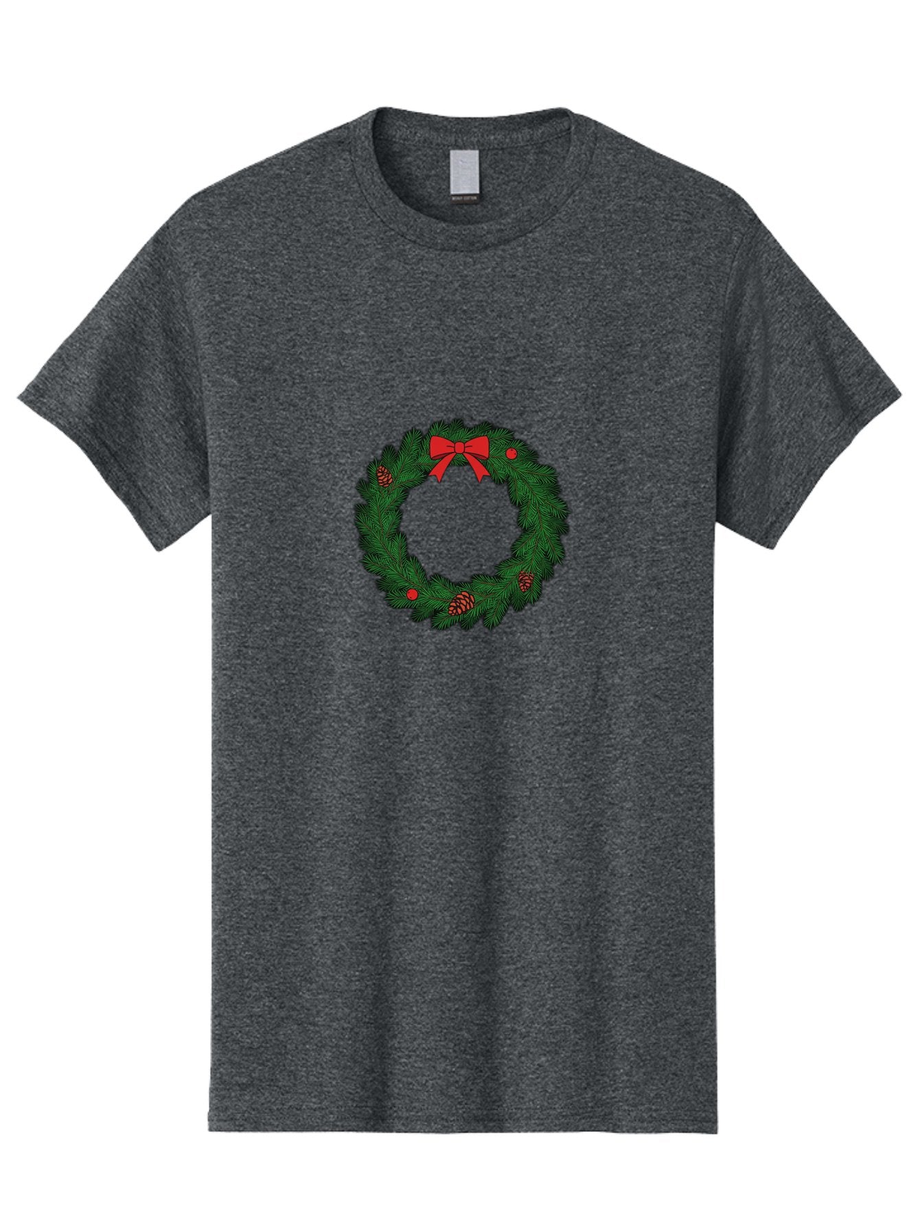 Christmas-Wreath Men'S Graphic Tee, 100% Cotton, Comfortable Casual Summer Wear, Machine Washable, Christmas Wreath, Evergreen Branches, Red Bow, Pinecones, Red Ornaments, Festive Decoration, Holiday Decor, Seasonal Design, Christmas Theme Bab759 13
