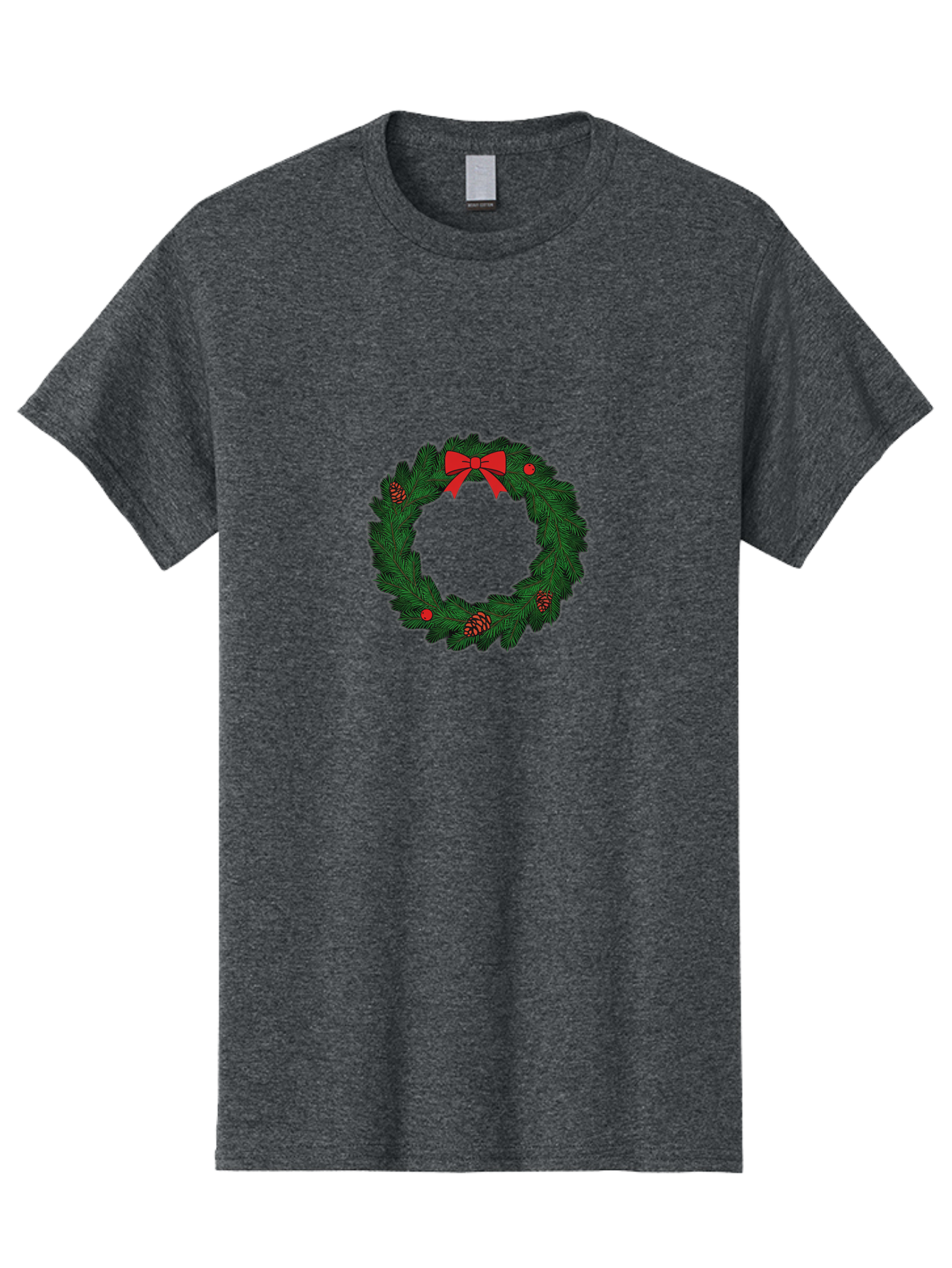 Christmas-Wreath Men'S Graphic Tee, 100% Cotton, Comfortable Casual Summer Wear, Machine Washable, Christmas Wreath, Evergreen Branches, Red Bow, Pinecones, Red Ornaments, Festive Decoration, Holiday Decor, Seasonal Design, Christmas Theme Bab759 15