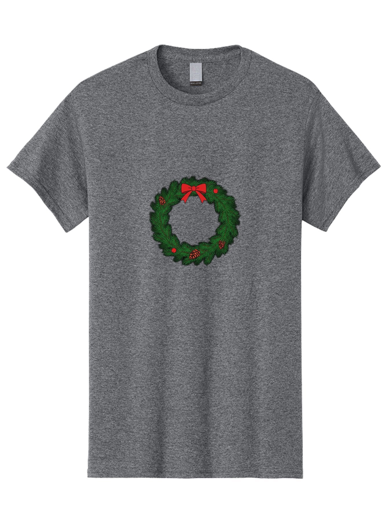 Christmas-Wreath Men'S Graphic Tee, 100% Cotton, Comfortable Casual Summer Wear, Machine Washable, Christmas Wreath, Evergreen Branches, Red Bow, Pinecones, Red Ornaments, Festive Decoration, Holiday Decor, Seasonal Design, Christmas Theme Bab759 7