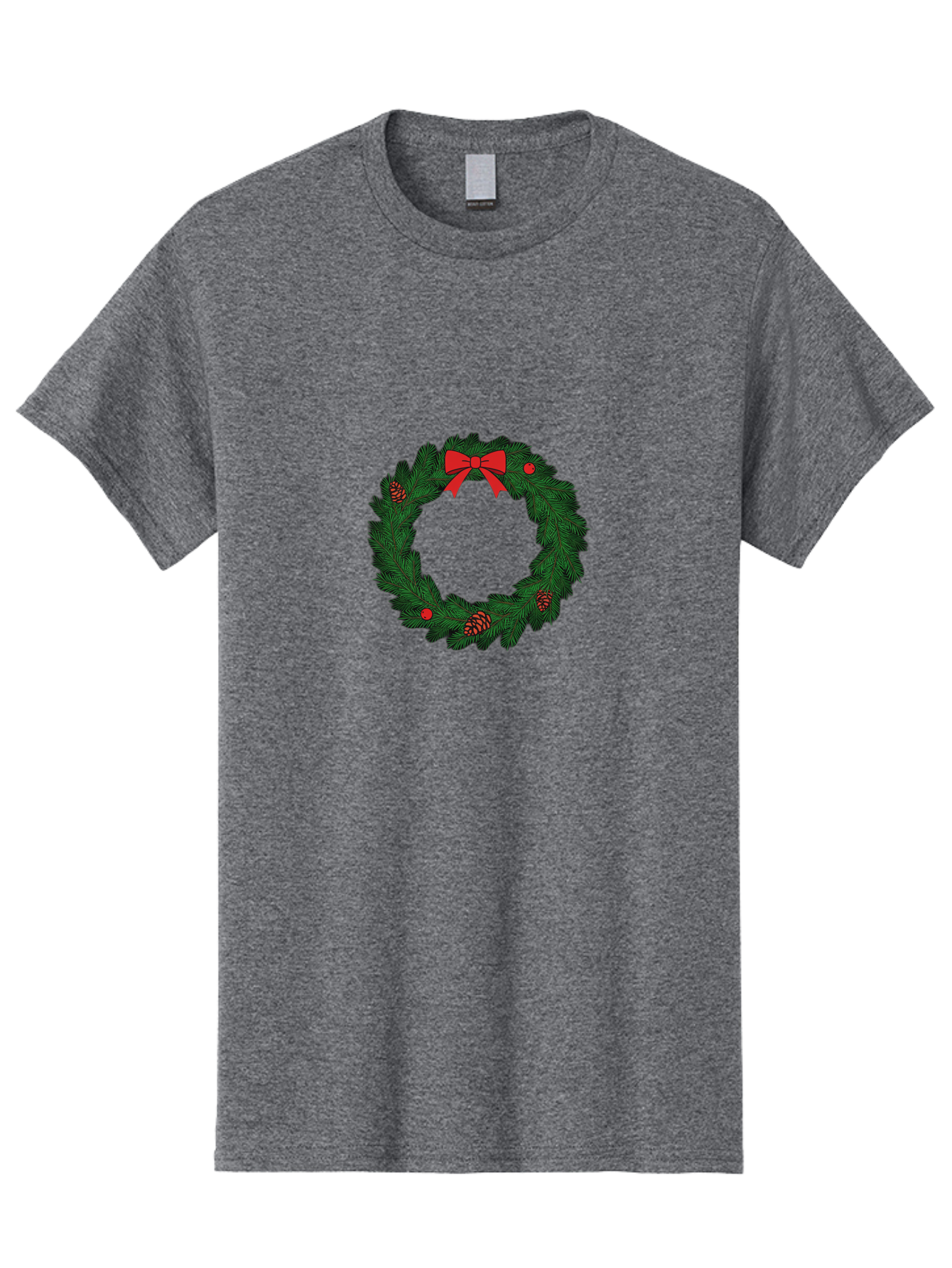 Christmas-Wreath Men'S Graphic Tee, 100% Cotton, Comfortable Casual Summer Wear, Machine Washable, Christmas Wreath, Evergreen Branches, Red Bow, Pinecones, Red Ornaments, Festive Decoration, Holiday Decor, Seasonal Design, Christmas Theme Bab759 13