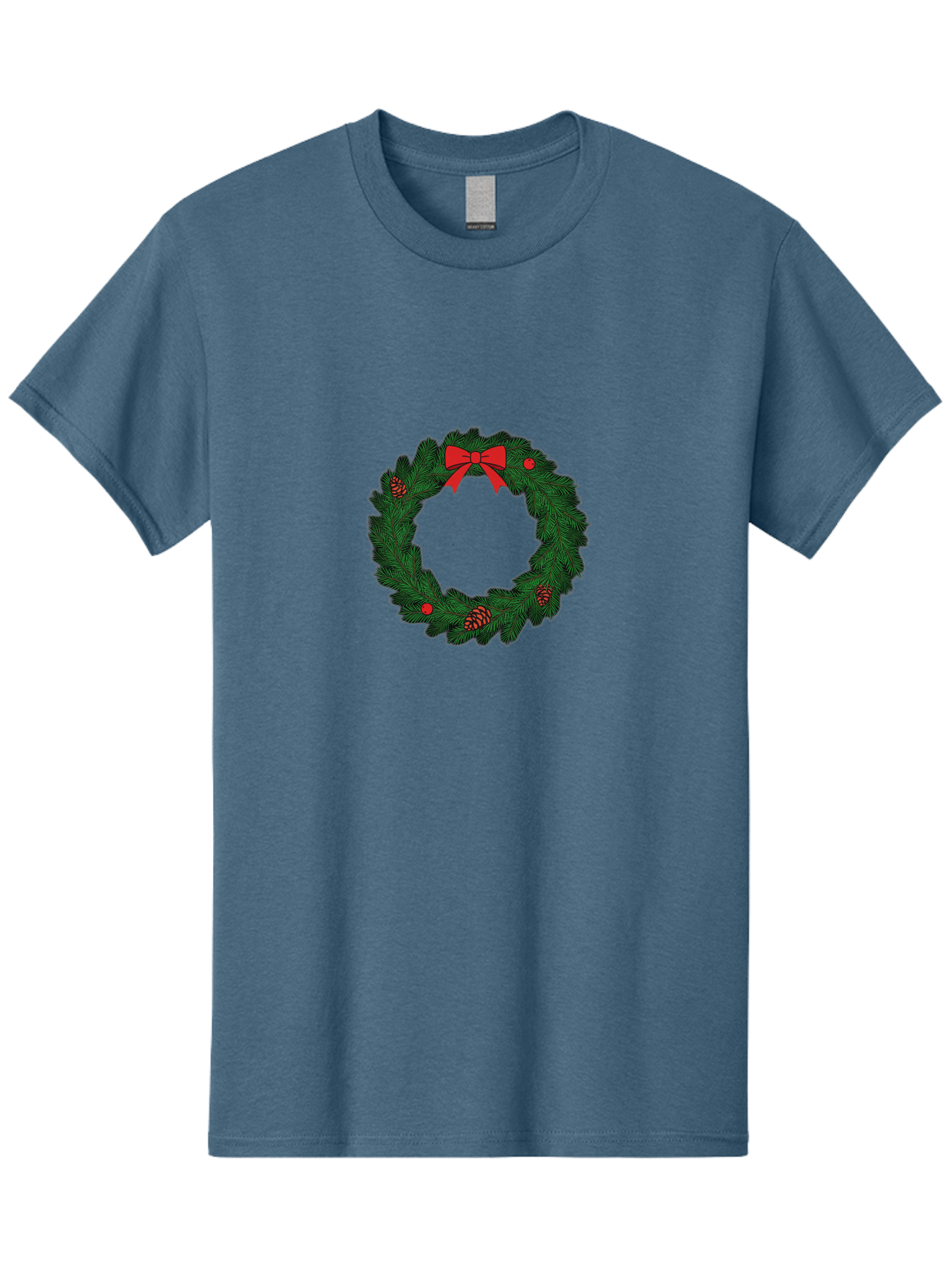 Christmas-Wreath Men'S Graphic Tee, 100% Cotton, Comfortable Casual Summer Wear, Machine Washable, Christmas Wreath, Evergreen Branches, Red Bow, Pinecones, Red Ornaments, Festive Decoration, Holiday Decor, Seasonal Design, Christmas Theme Bab759 8