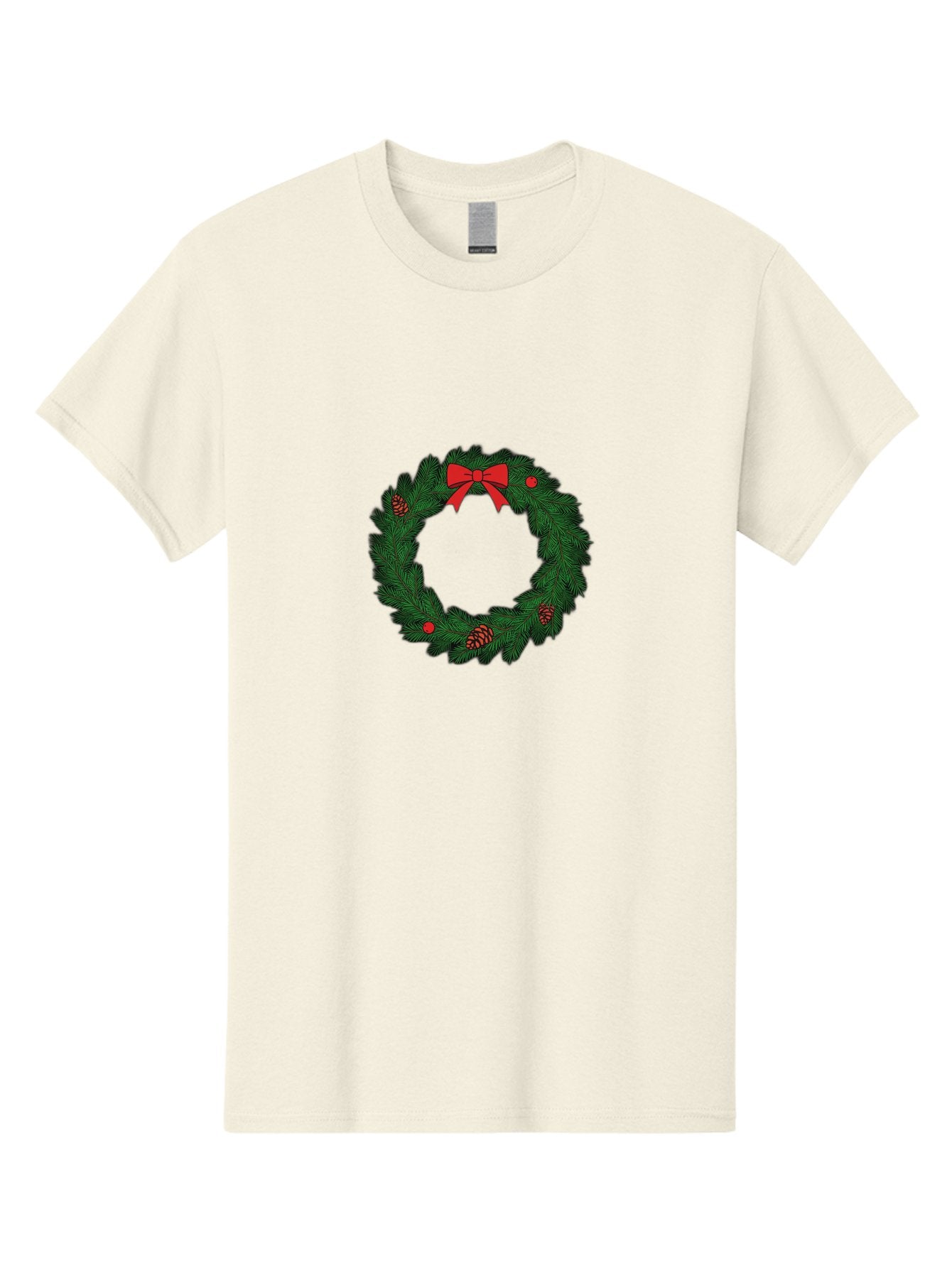 Christmas-Wreath Men'S Graphic Tee, 100% Cotton, Comfortable Casual Summer Wear, Machine Washable, Christmas Wreath, Evergreen Branches, Red Bow, Pinecones, Red Ornaments, Festive Decoration, Holiday Decor, Seasonal Design, Christmas Theme Bab759 9