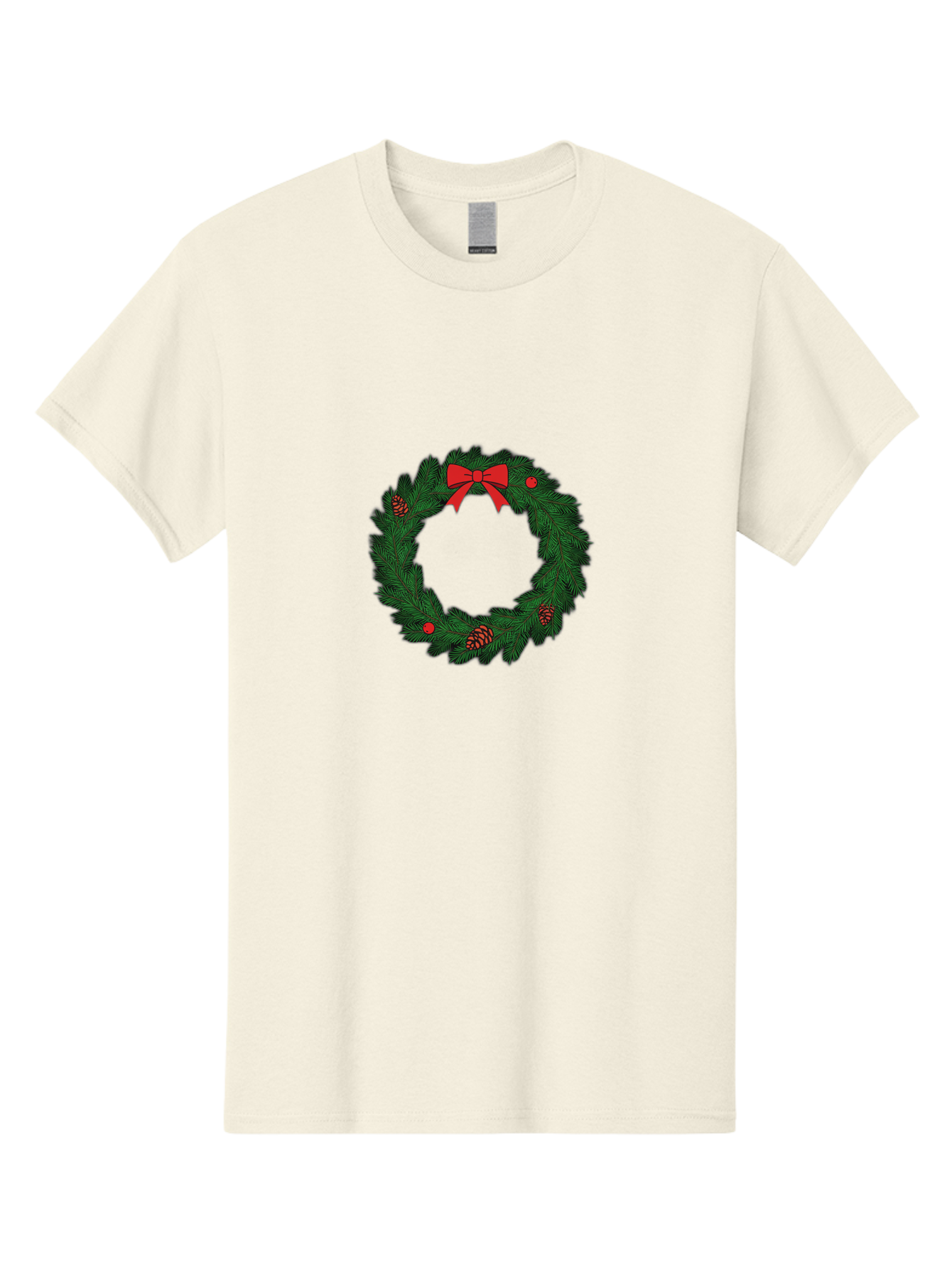 Christmas-Wreath Men'S Graphic Tee, 100% Cotton, Comfortable Casual Summer Wear, Machine Washable, Christmas Wreath, Evergreen Branches, Red Bow, Pinecones, Red Ornaments, Festive Decoration, Holiday Decor, Seasonal Design, Christmas Theme Bab759 5