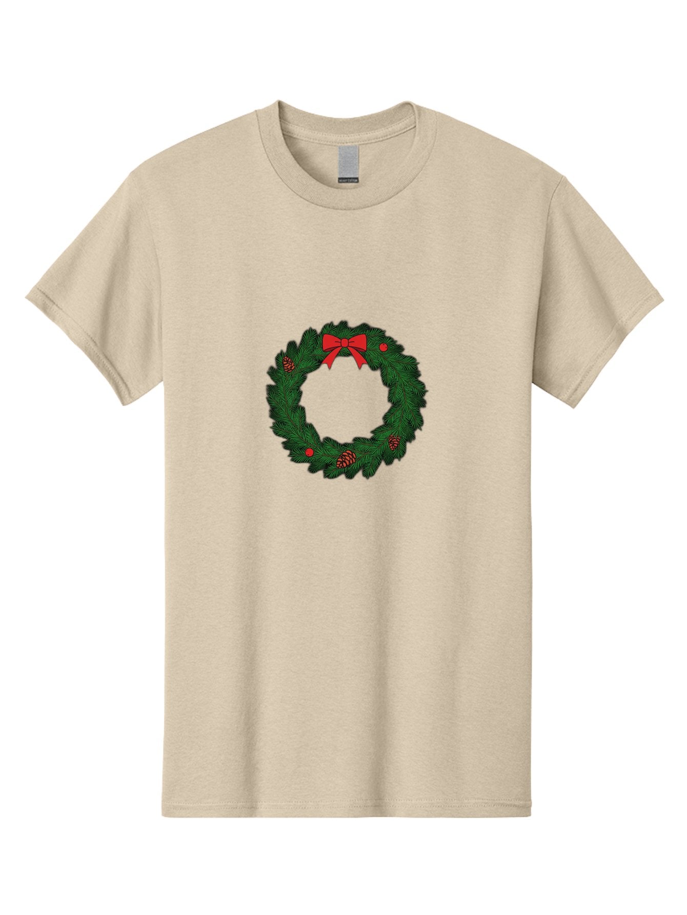 Christmas-Wreath Men'S Graphic Tee, 100% Cotton, Comfortable Casual Summer Wear, Machine Washable, Christmas Wreath, Evergreen Branches, Red Bow, Pinecones, Red Ornaments, Festive Decoration, Holiday Decor, Seasonal Design, Christmas Theme Bab759 4