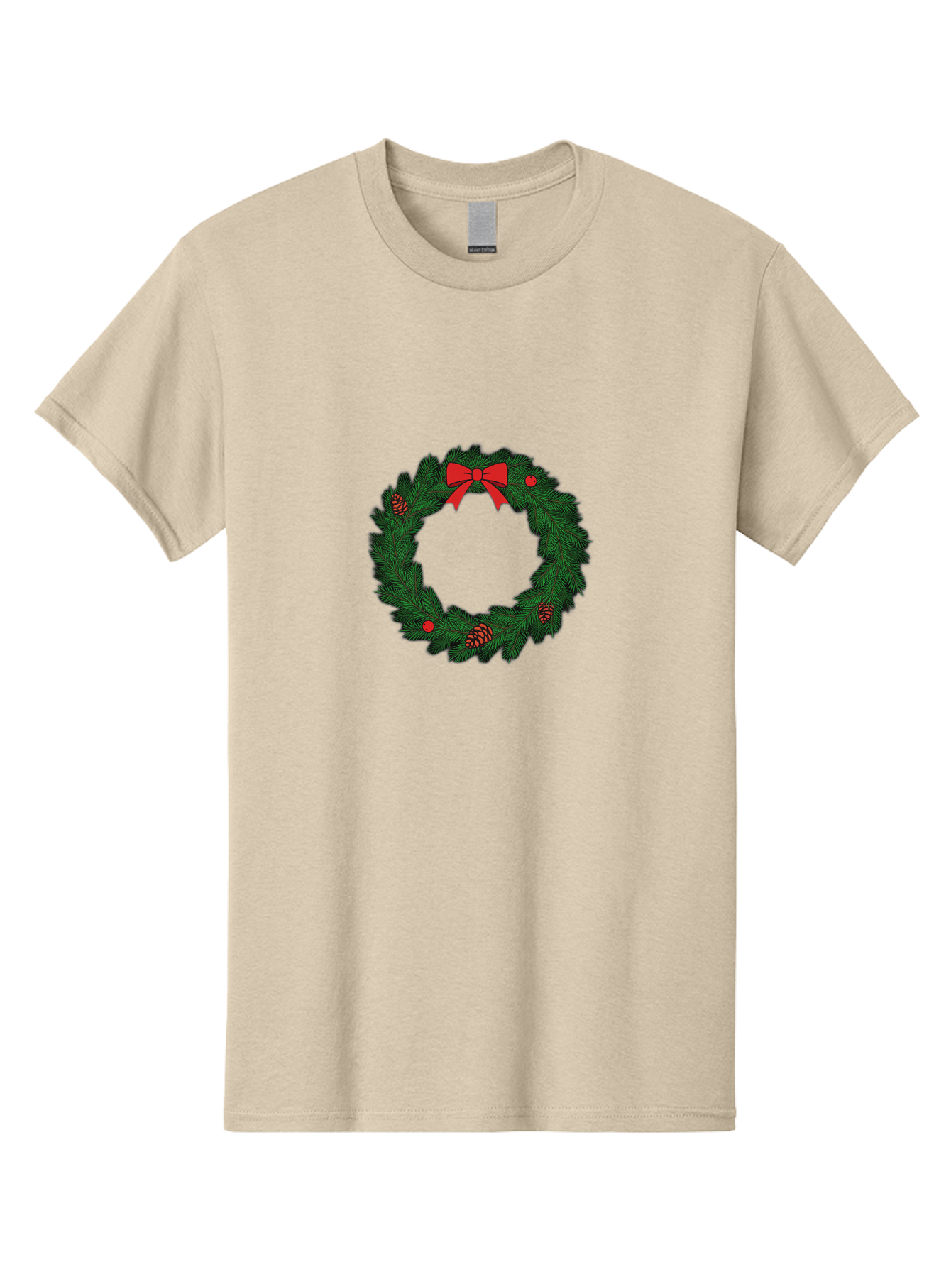 Christmas-Wreath Men'S Graphic Tee, 100% Cotton, Comfortable Casual Summer Wear, Machine Washable, Christmas Wreath, Evergreen Branches, Red Bow, Pinecones, Red Ornaments, Festive Decoration, Holiday Decor, Seasonal Design, Christmas Theme Bab759 12
