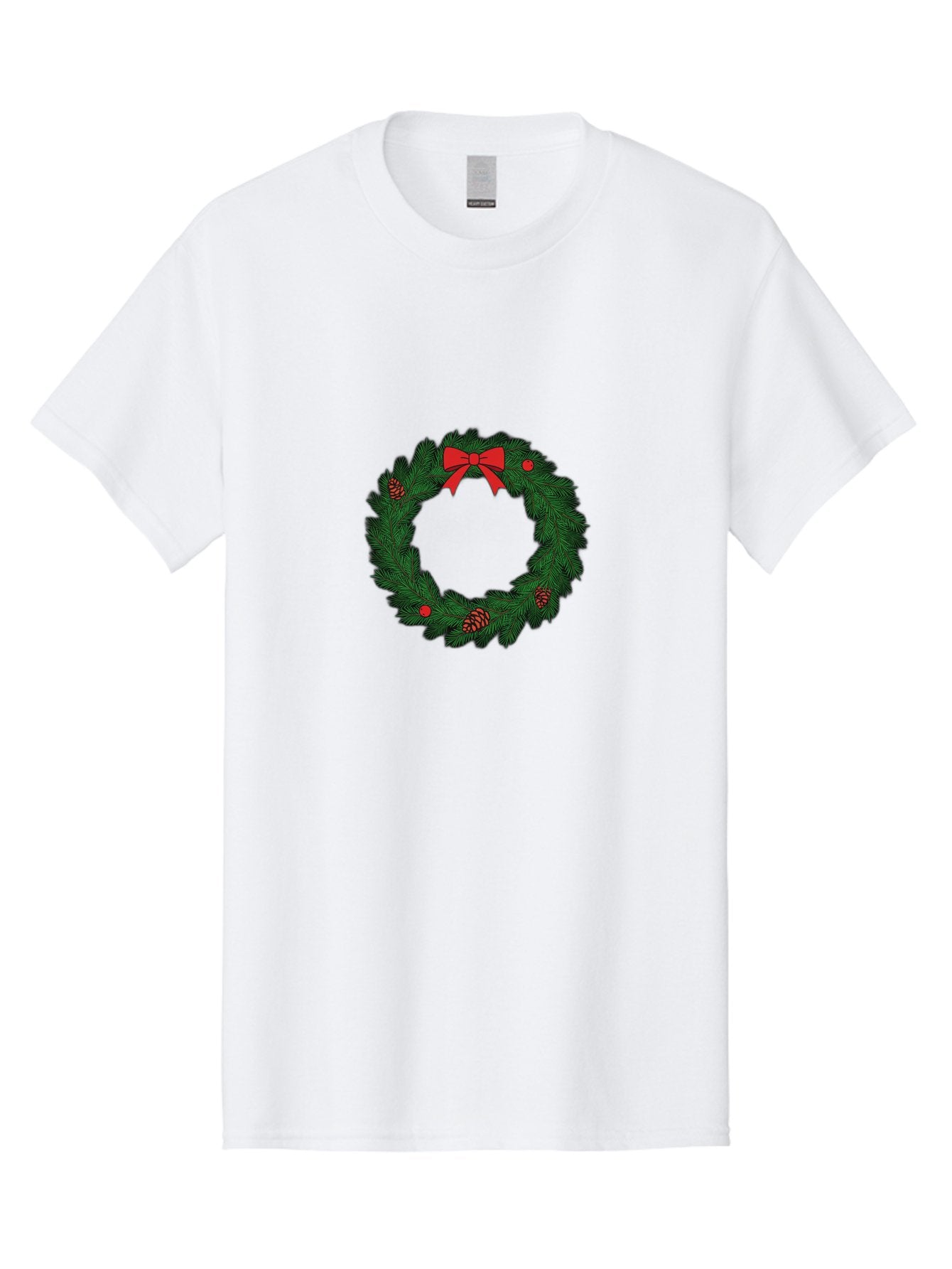 Christmas-Wreath Men'S Graphic Tee, 100% Cotton, Comfortable Casual Summer Wear, Machine Washable, Christmas Wreath, Evergreen Branches, Red Bow, Pinecones, Red Ornaments, Festive Decoration, Holiday Decor, Seasonal Design, Christmas Theme Bab759 14
