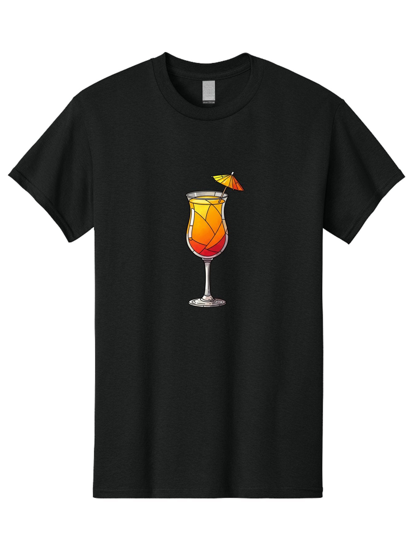 Cocktail-1 Men'S Graphic Tee, 100% Cotton, Comfortable Casual Summer Wear, Machine Washable, Tequila Sunrise Cocktail, Layered Drink, Orange And Red Hues, Umbrella Decoration, Stained Glass Effect, Glassware, Refreshing Beverages, Bab761 13