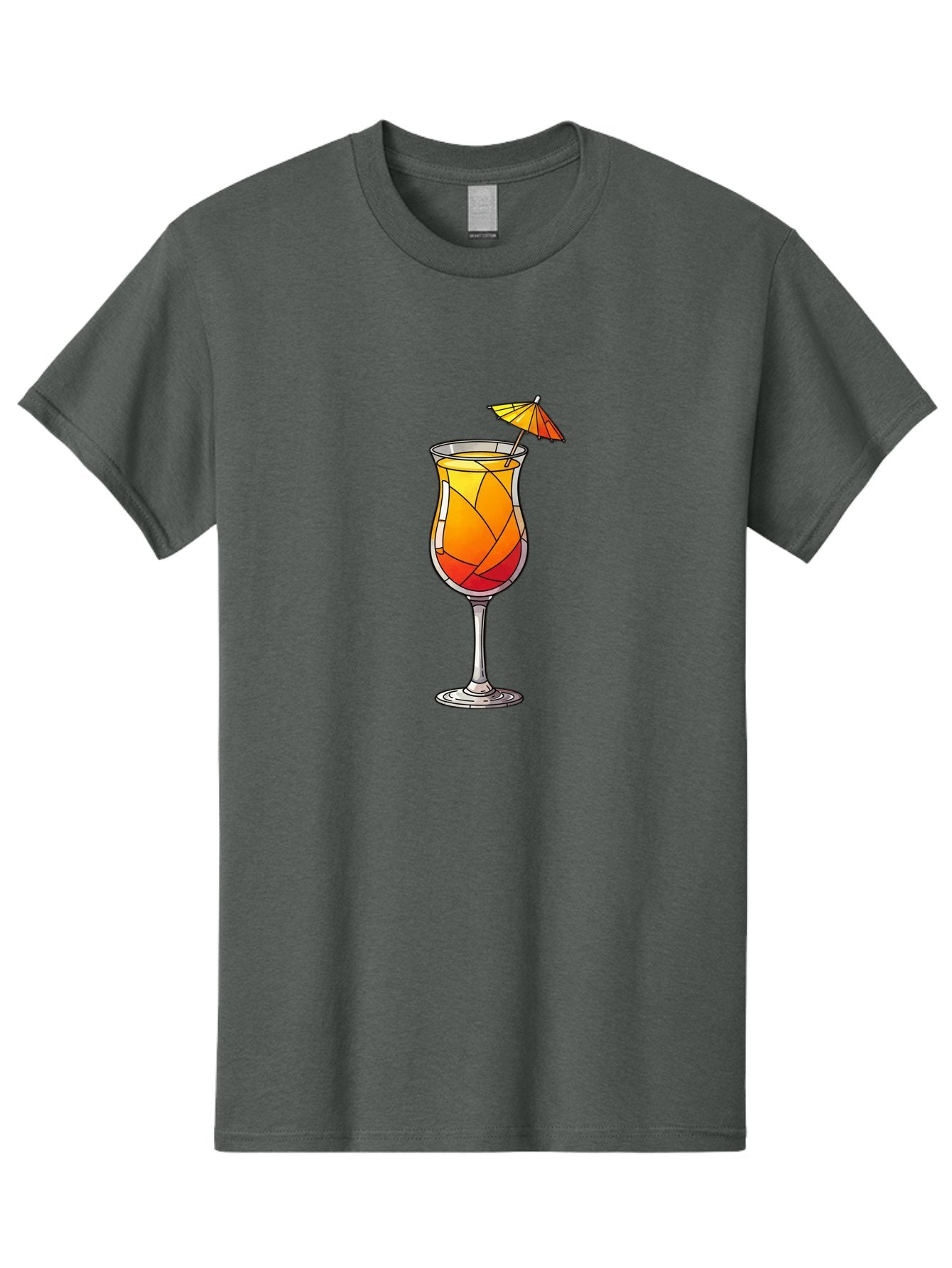 Cocktail-1 Men'S Graphic Tee, 100% Cotton, Comfortable Casual Summer Wear, Machine Washable, Tequila Sunrise Cocktail, Layered Drink, Orange And Red Hues, Umbrella Decoration, Stained Glass Effect, Glassware, Refreshing Beverages, Bab761 8