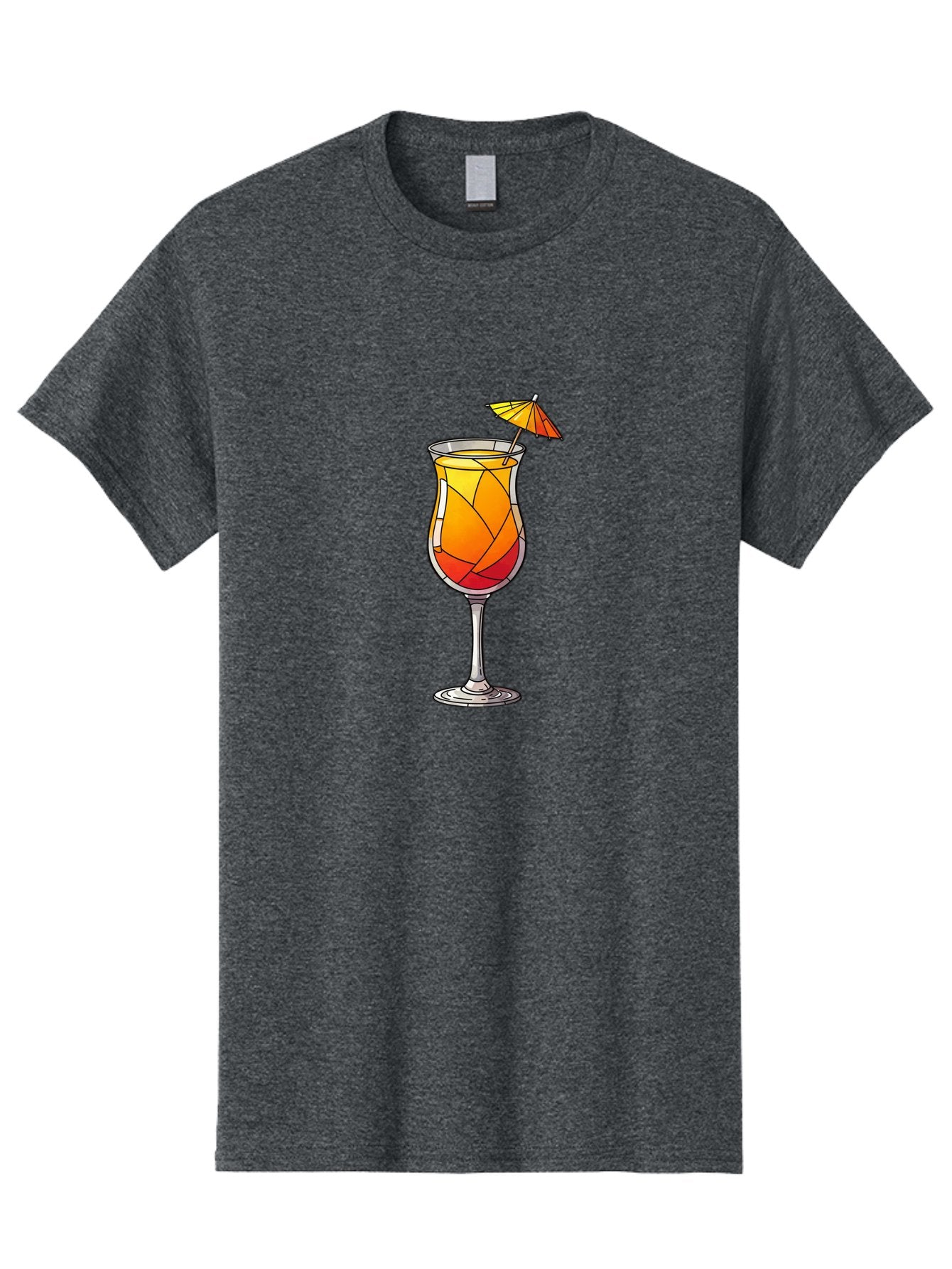 Cocktail-1 Men'S Graphic Tee, 100% Cotton, Comfortable Casual Summer Wear, Machine Washable, Tequila Sunrise Cocktail, Layered Drink, Orange And Red Hues, Umbrella Decoration, Stained Glass Effect, Glassware, Refreshing Beverages, Bab761 3